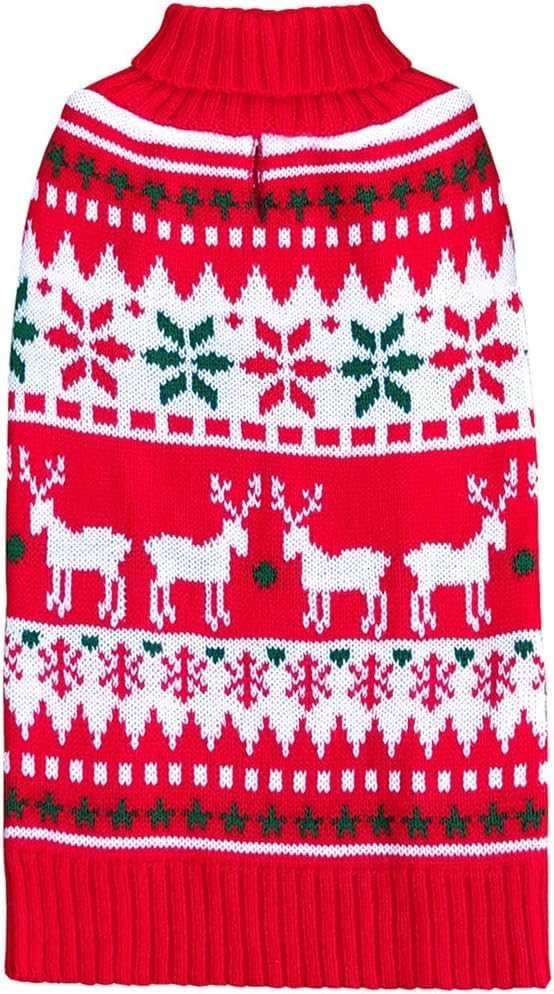 KYEESE Suéteres navideños para perros medianos, suéter clásico de copos de nieve, reno, para vacaciones, con agujero para la correa, suéter feo para