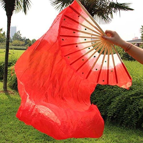 5.9 ft de seda artificial danza del vientre de bambú velos mujeres seda real danza del vientre vela vela danza nacional baile largo bambú ventilador