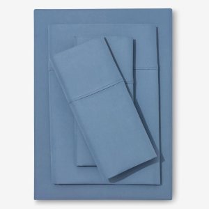 BrylaneHome Juego de sábanas de satén de algodón de damasco sólido de 1000 hilos, 6 piezas con bolsillos profundos, tamaño Queen, sombra azul BrylaneHome Juego de sábanas de satén de algodón de damasco sólido de 1000 hilos, 6 piezas con bolsillos profundos, tamaño Queen, sombra azul