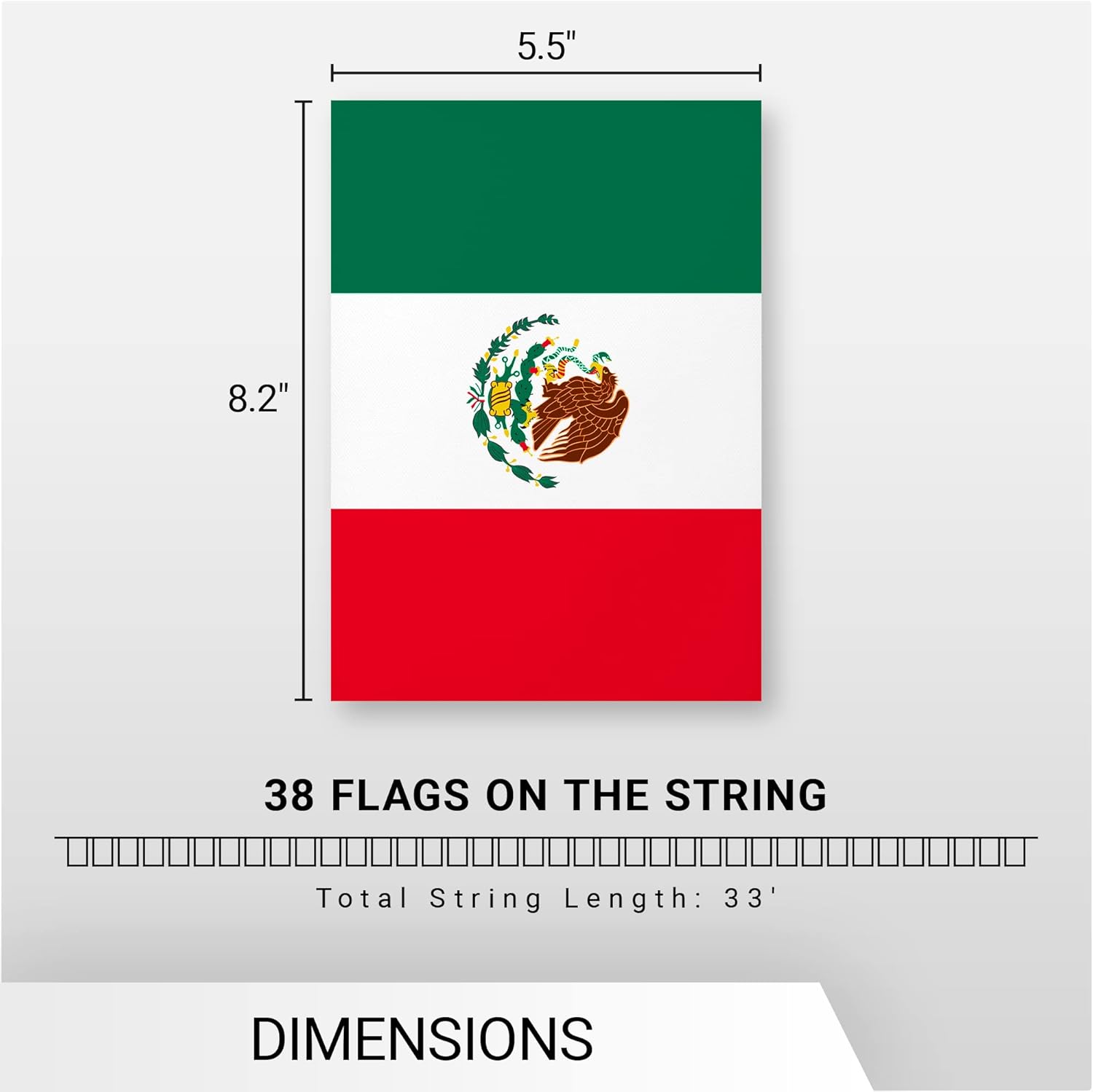 G128 Bandera mexicana de México  Bandera de 8.2 x 5.5 pulgadas, cuerda completa de 33 pies  Poliéster 150D impreso, decoraciones para bar, escuela,