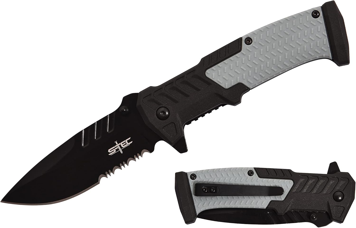 S-TEC Cuchillo plegable asistido de la serie Recon de 8.25 pulgadas con ABS y mango de goma, varios estilos y colores para elegir, (TS014 gris claro)