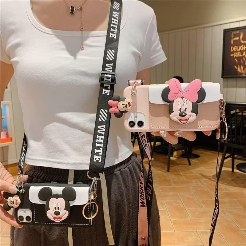 Funda para Galaxy S20 Plus, diseño de cachorro de Mickey Minnie Mouse, bonita bolsa de tarjetas de dibujos animados, cuerda oblicua, de poliuretano