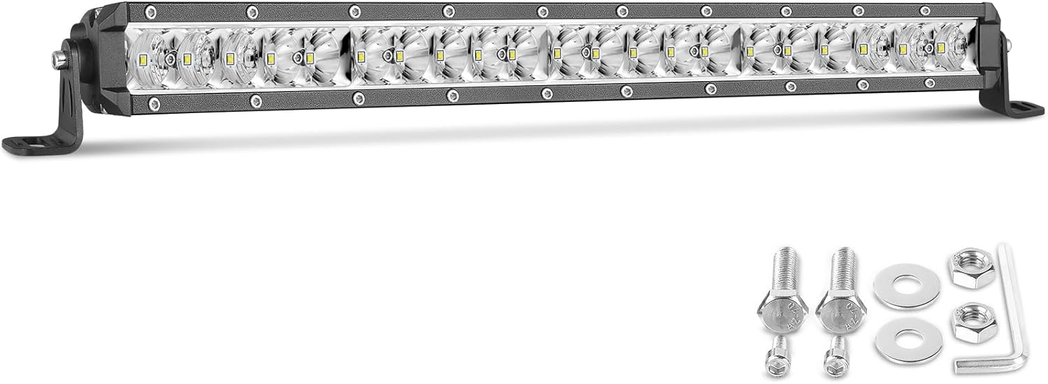 Barra de luz LED de 20 pulgadas, combo de inundación de una sola fila, luz LED delgada para conducción todoterreno, luz de trabajo ultrafina, luz