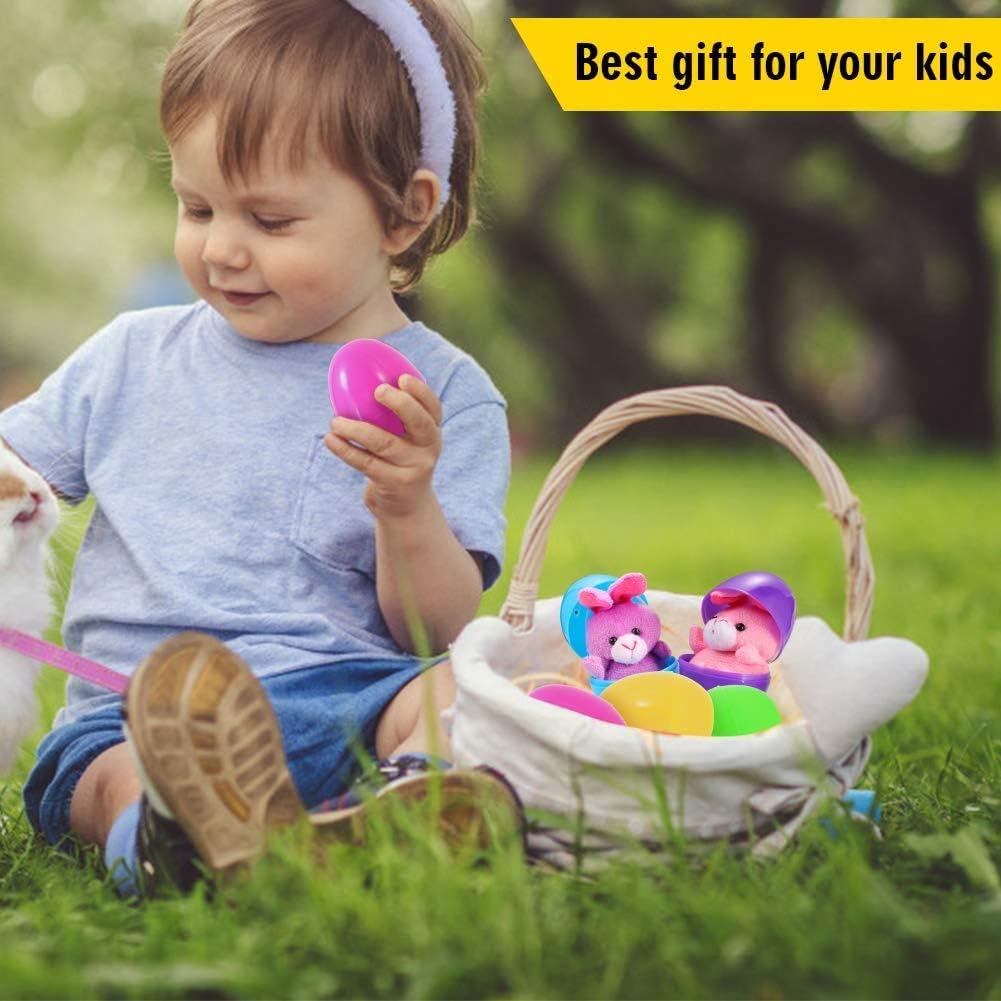 Paquete de 18 huevos de Pascua precargados con mini juguete de peluche, bonitos animales pequeños de peluche decoración para cestas de Pascua,