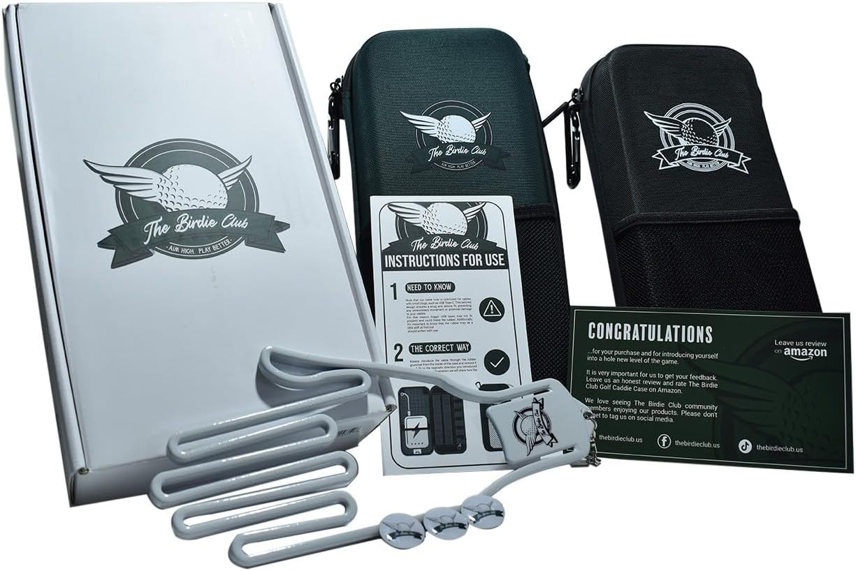 The Birdie Club Estuche para guantes de golf  Funda de golf con agujero para cable de carga para teléfono, soporte para guantes extraíble y tres