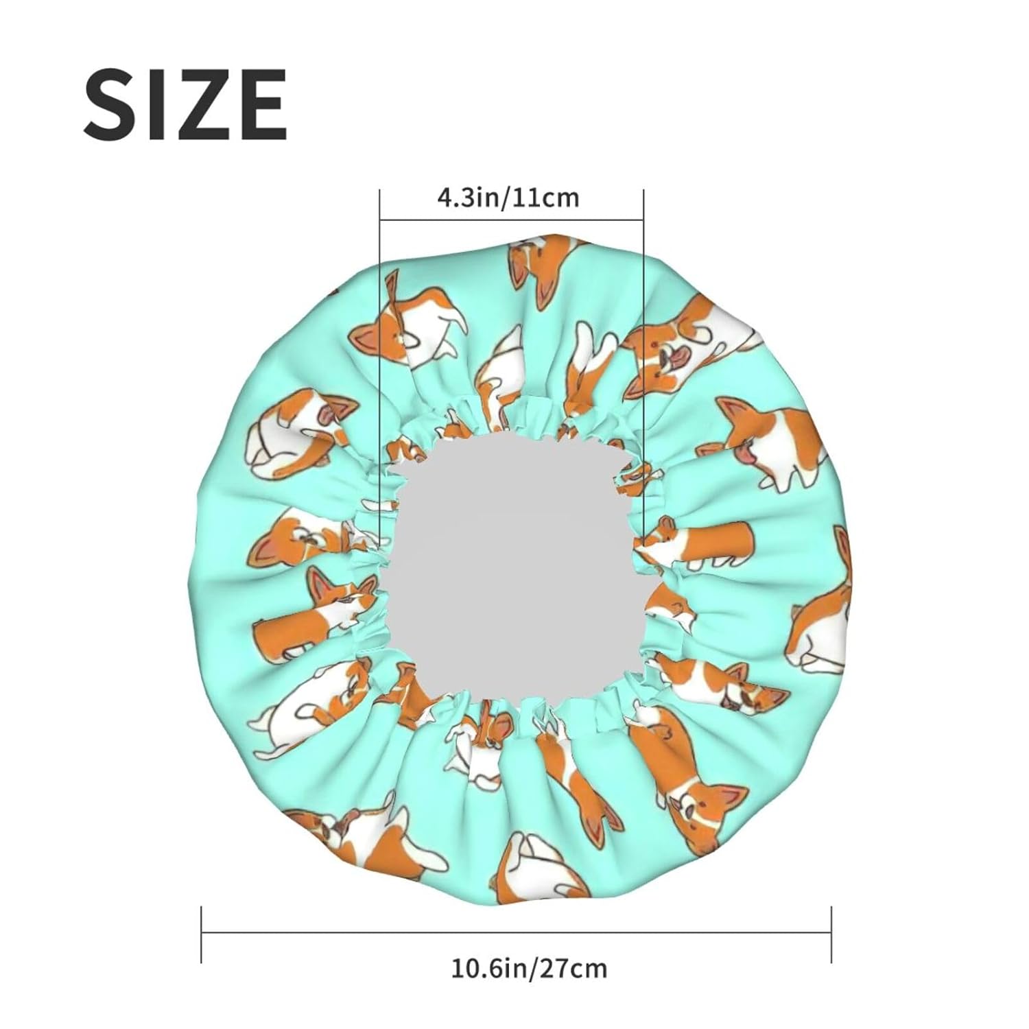 Corgi – Gorro de ducha impermeable de doble capa con estampado de perro, adecuado para todas las longitudes de cabello (10.6 x 4.3 pulgadas)
