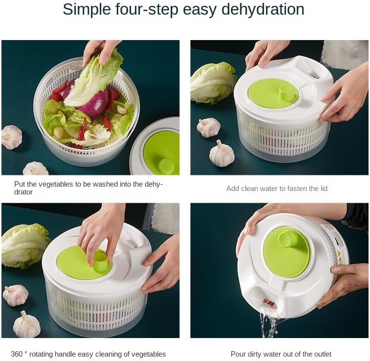 Escurridor de ensaladas, secadora de verduras fácil de usar Pro Pump Spinner con cuenco, colador y sistema de drenaje integrado para ensaladas