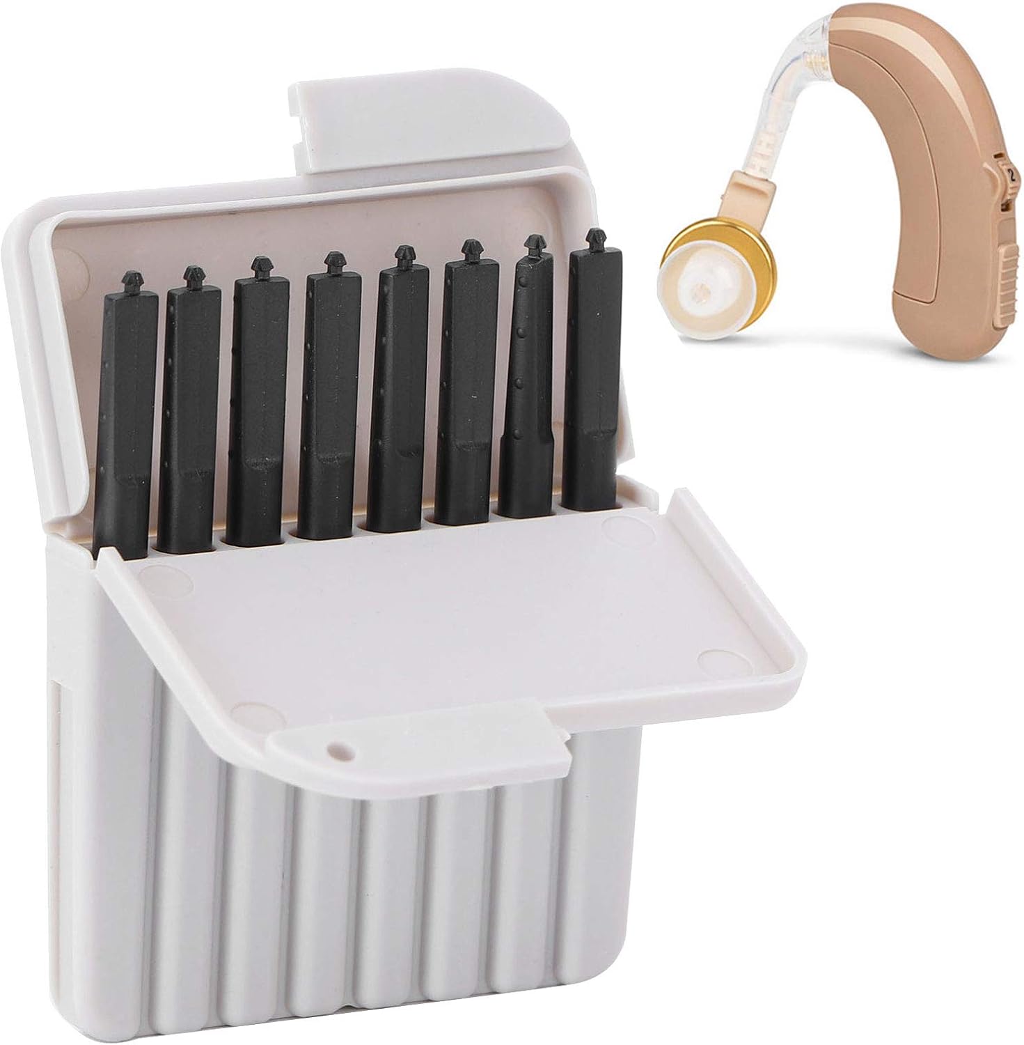 Caja de 8 piezas de protección auditiva, filtros protectores de cera de oído de 0.047 pulgadas, accesorio de asistencia auditiva de plástico para