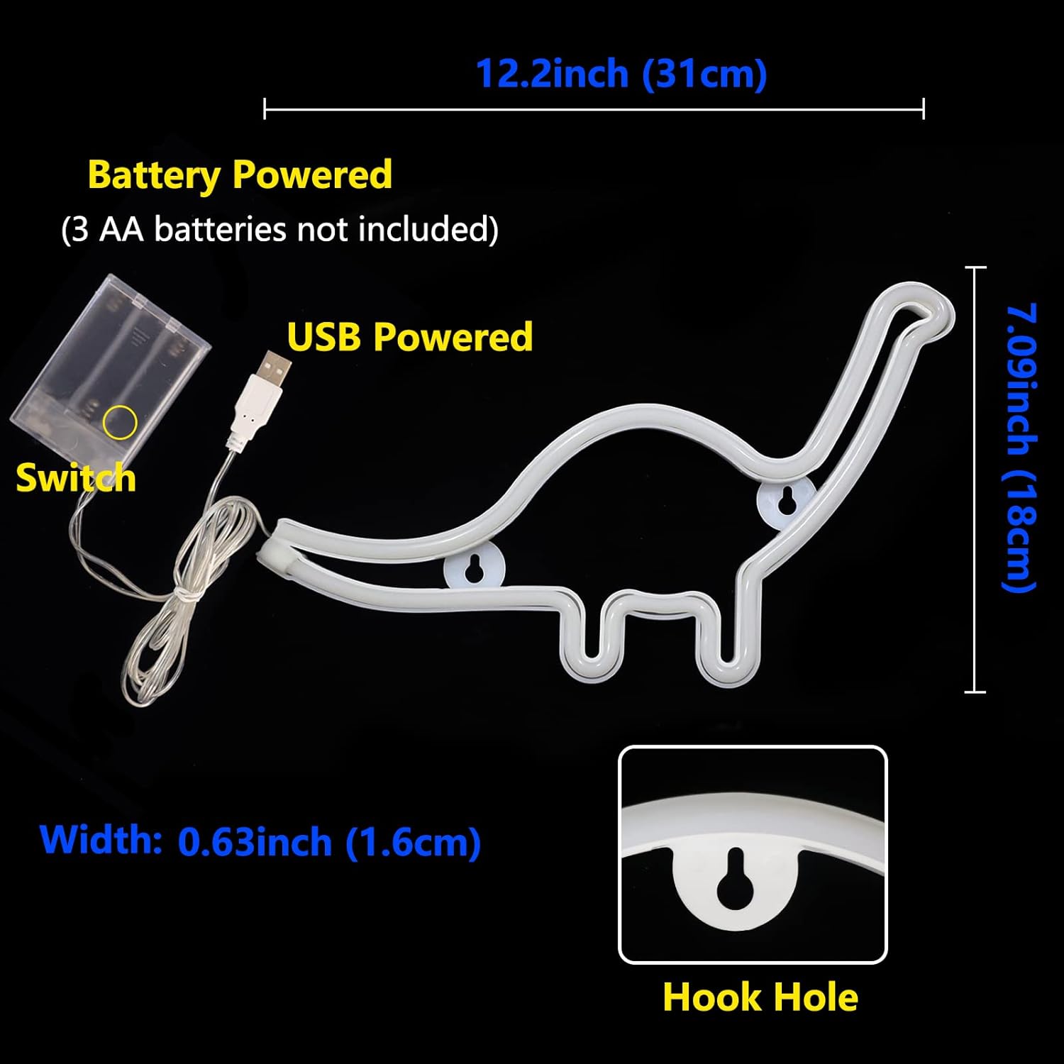 Letreros de neón con forma de dinosaurio, luces LED de neón para decoración de pared, funciona con bateríasUSB, lámpara de barra para el hogar,