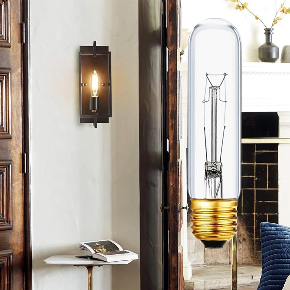Bombilla incandescente tubular transparente T10 de 25 W, bombilla de escaparate de estilo vintage, lámpara de escaparate, blanco suave de 2700 K,