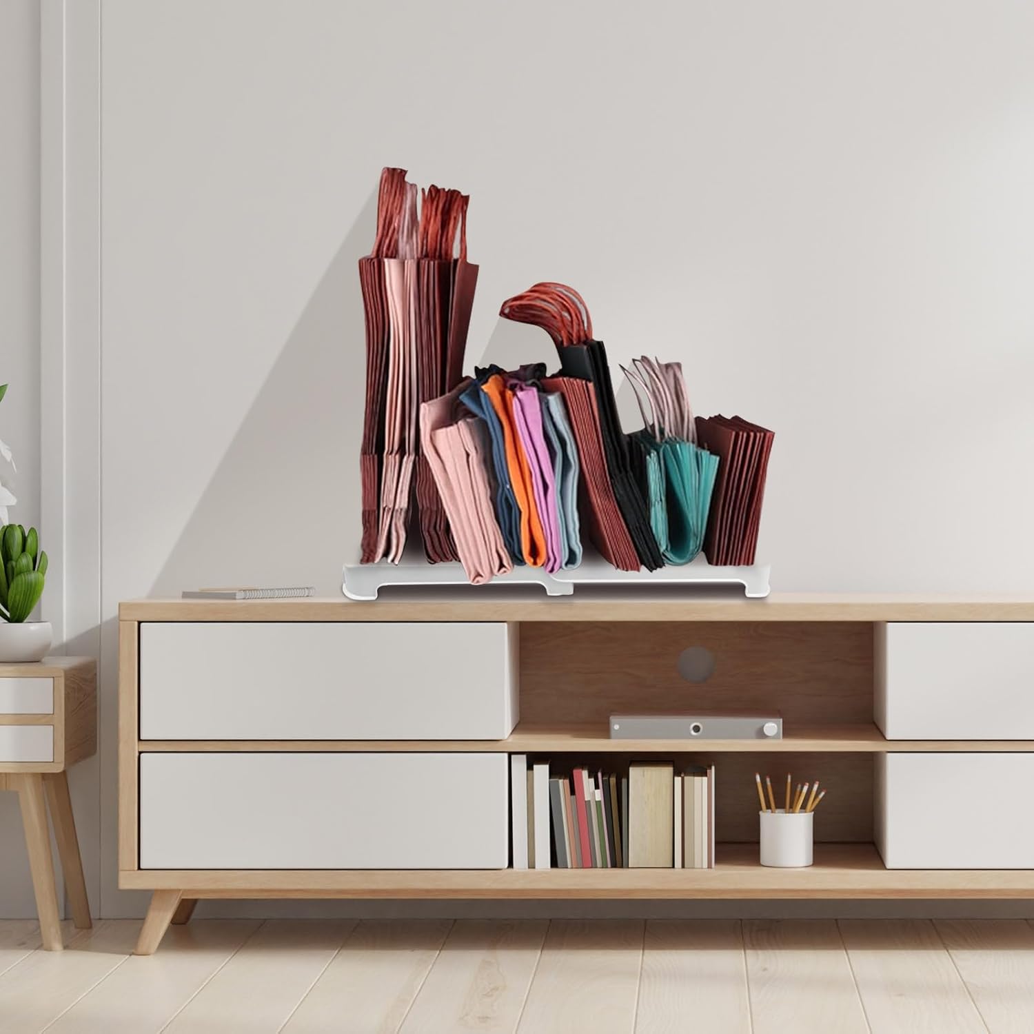 Sibosen Organizador de bolsas de compras reutilizables, separadores de estantes ajustables, ideal para almacenar bolsas de tela y papel plegadas,