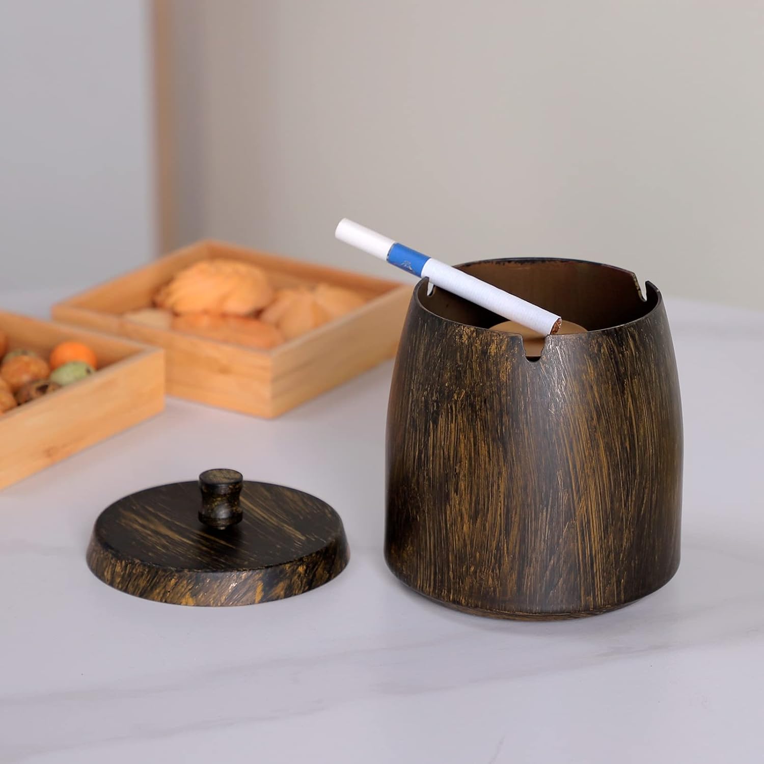 Cenicero extra grande con tapa para cigarrillos, de acero inoxidable, sin humo, sin olor, resistente al viento, bandeja de cenizas para el hogar,