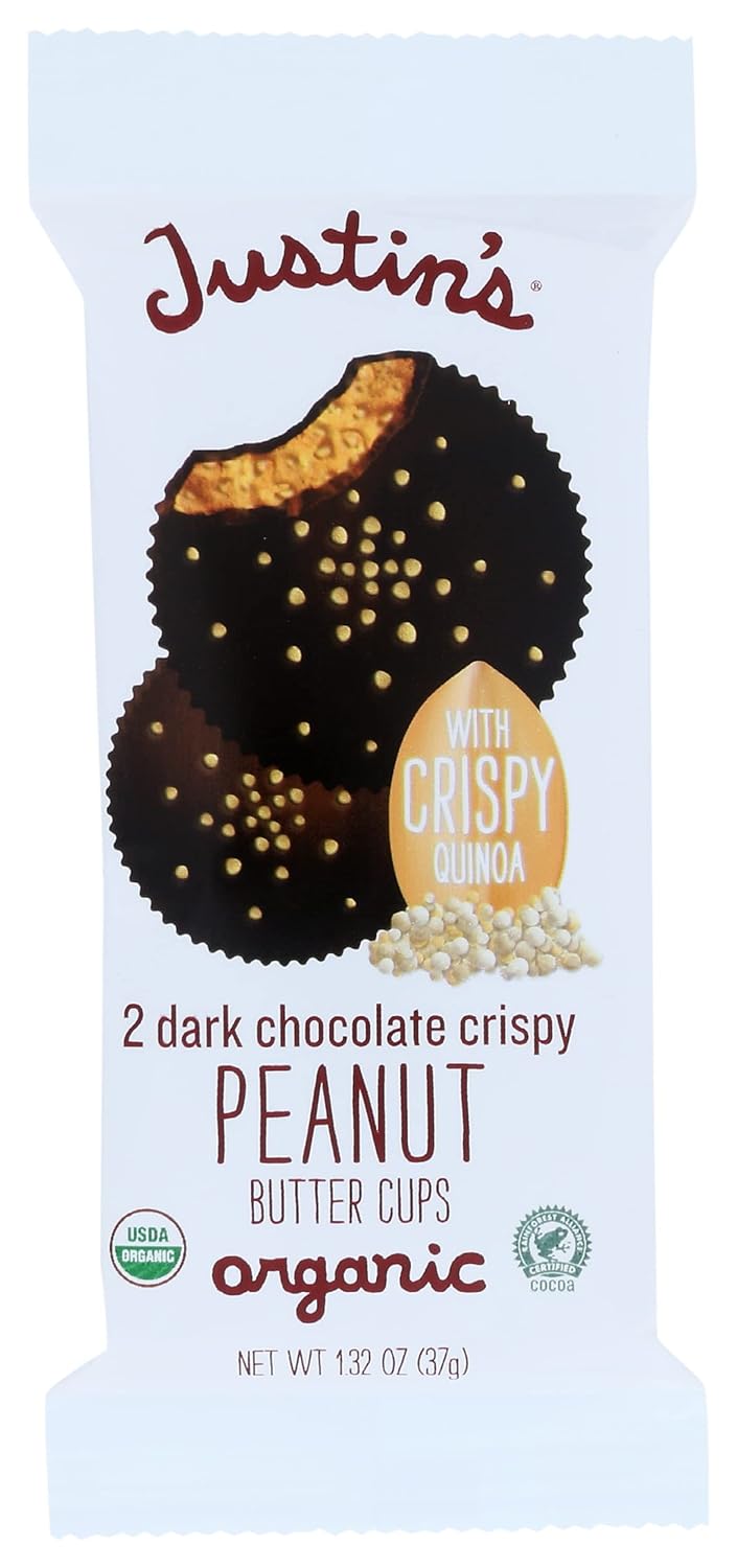 Justins – Tazas de mantequilla de maní crujiente de chocolate negro orgánico, 1.32 onzas