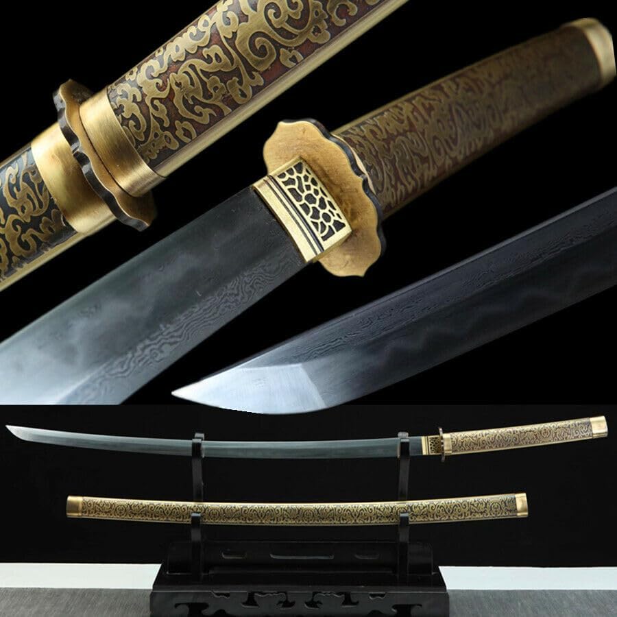 Zhmyyxgs Japanese Sword Samurai Katana Sharp Clay Tempered Folded Damascus Steel Blade