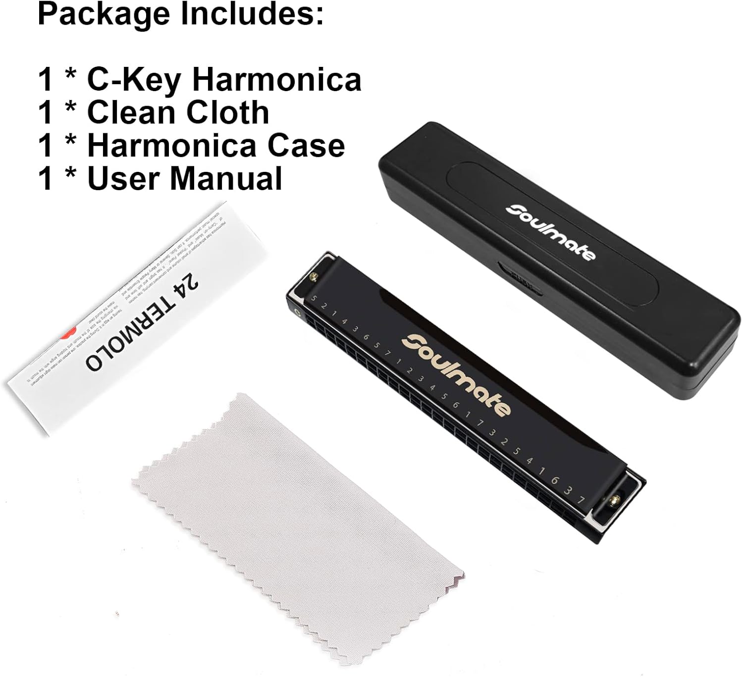 Soulmate Armónica de 24 agujeros C Key Blues Armónica con estuche, armónica de órgano de boca para principiantes con estuche para niños, adultos,