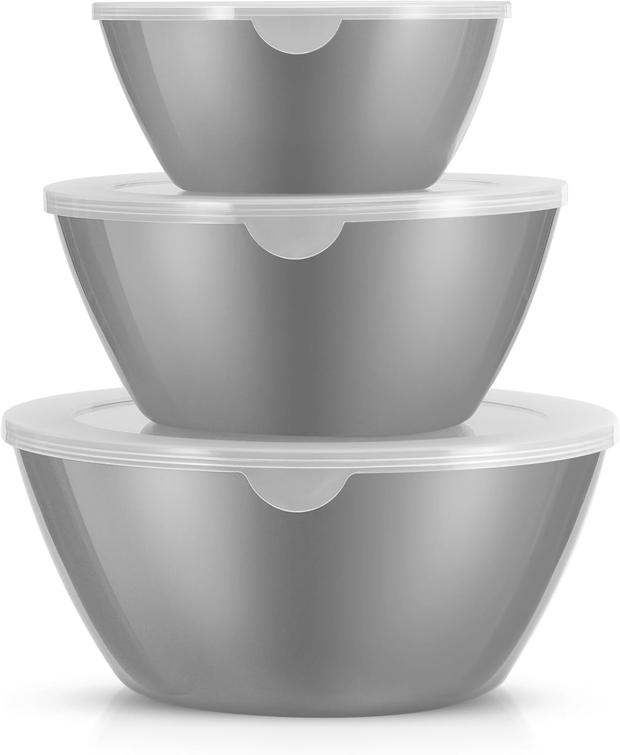 Wehome Tazones para mezclar con tapas, cuencos de plástico para preparar la cocina, servir y almacenar, juego de 3 tazones y 3 tapas, sin BPA y con
