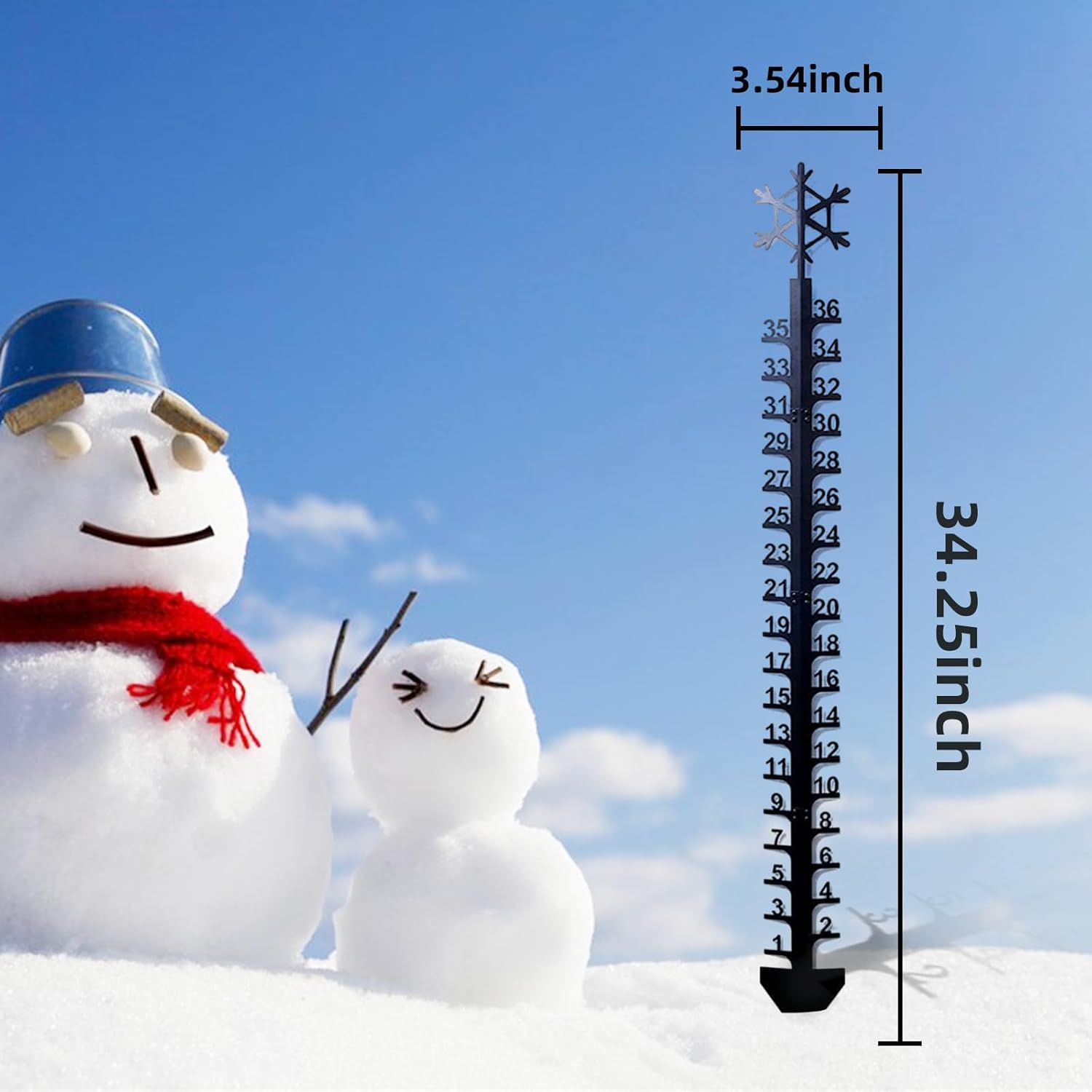 Medidor de nieve para exteriores, calibre de medición de nieve de 36 pulgadas, regla de metal de copo de nieve de invierno, medidores de nieve