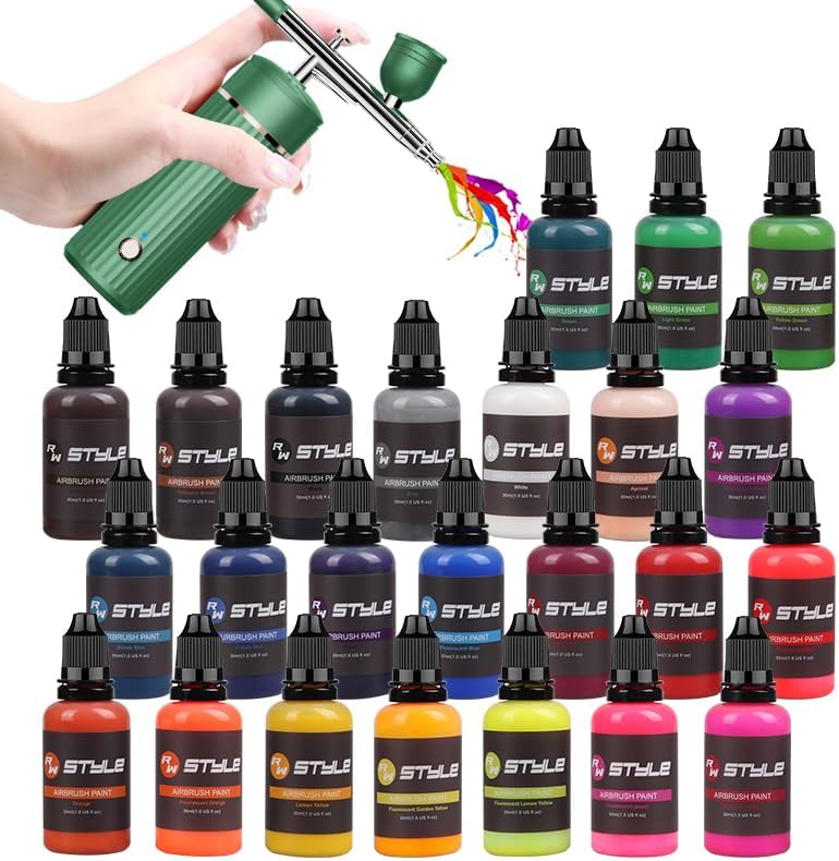 Airbrush-Kit Compresor de aerógrafo inalámbrico recargable con kit de pinturas de 24 colores para peluquería, arte de uñas, maquillaje, pintura de