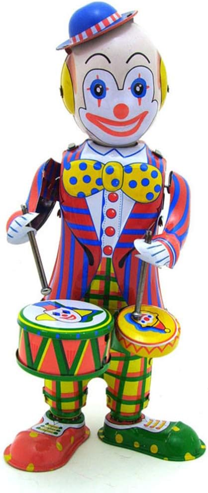 Toddmomy Figura de hojalata de juguete de payaso de cuerda de cuerda, juguete de batería de hojalata, figura de payaso de batería, juguete de mesa