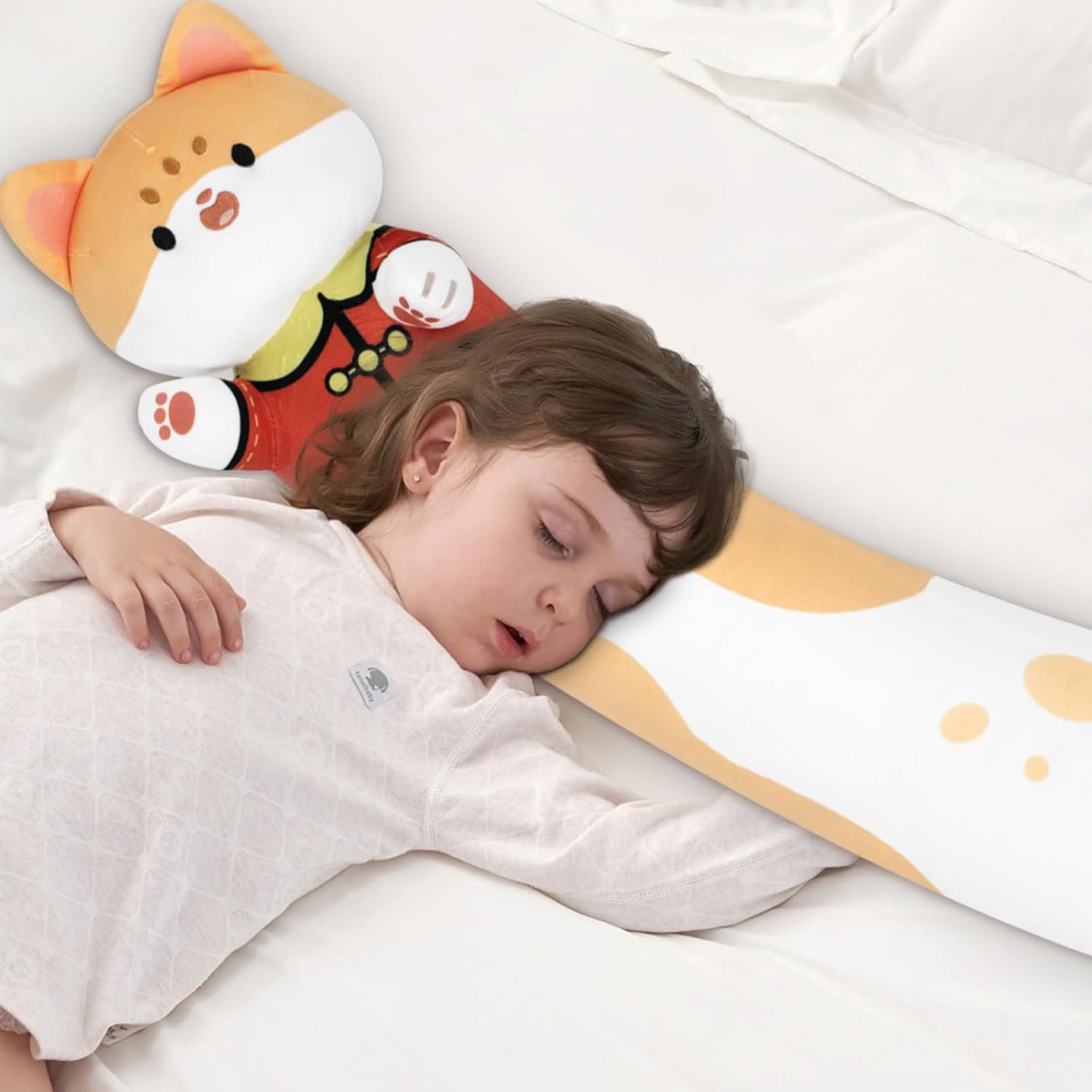 Almohada de felpa de gato de 39.4 in de largo, 40 pulgadas, bonita almohada de cuerpo de gato de la suerte naranja, suave y abrazable, peluche