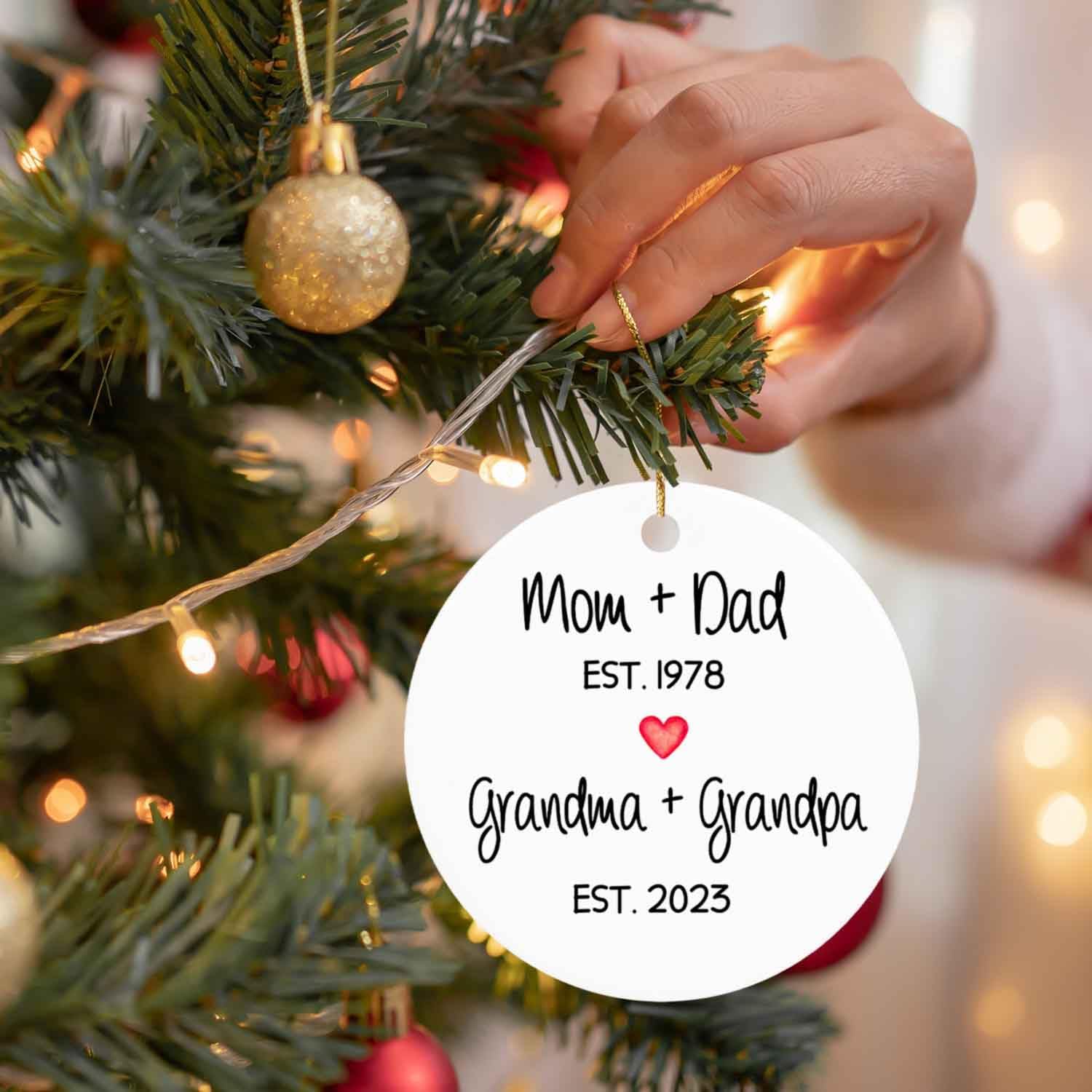 Adorno de Navidad para mamá y papá, abuela y abuelo, adorno personalizado para abuelos nuevos, regalo de recuerdo familiar personalizado para el