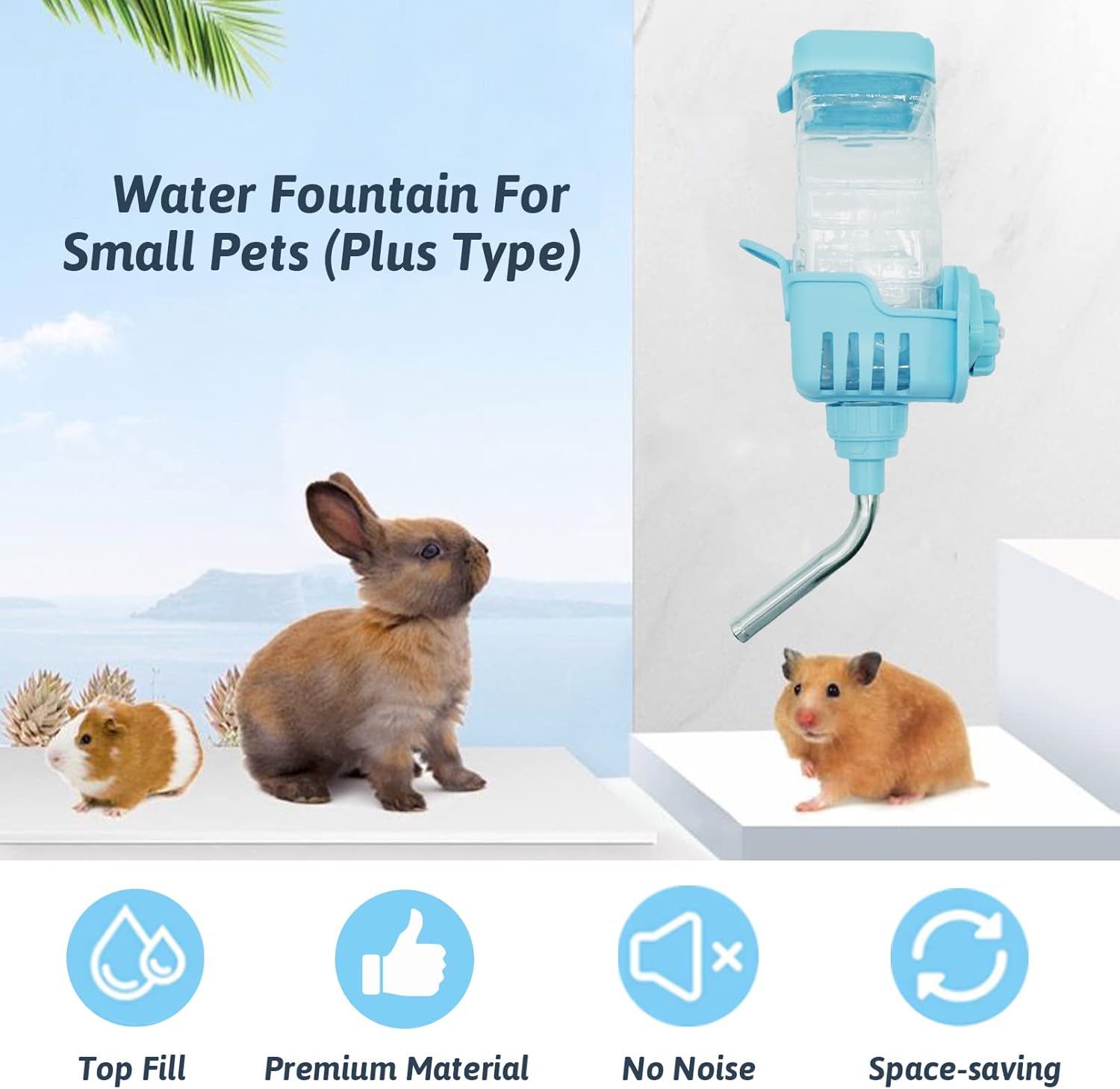 BNOSDM Botella de agua de 25 onzas con relleno superior sin goteo, dispensador de agua para caja de conejos, sin BPA, alimentador de agua