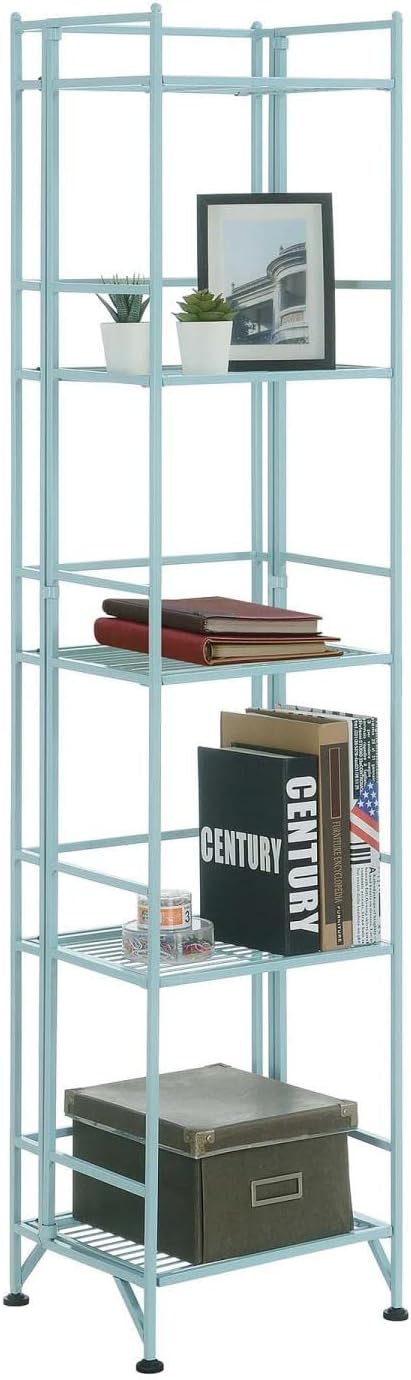 Convenience Concepts Xtra Storage Shelves – 5-Tier Folding Metal Shelving, Modern Shelves for Storage and Display in Living Room, Bathroom, Office,