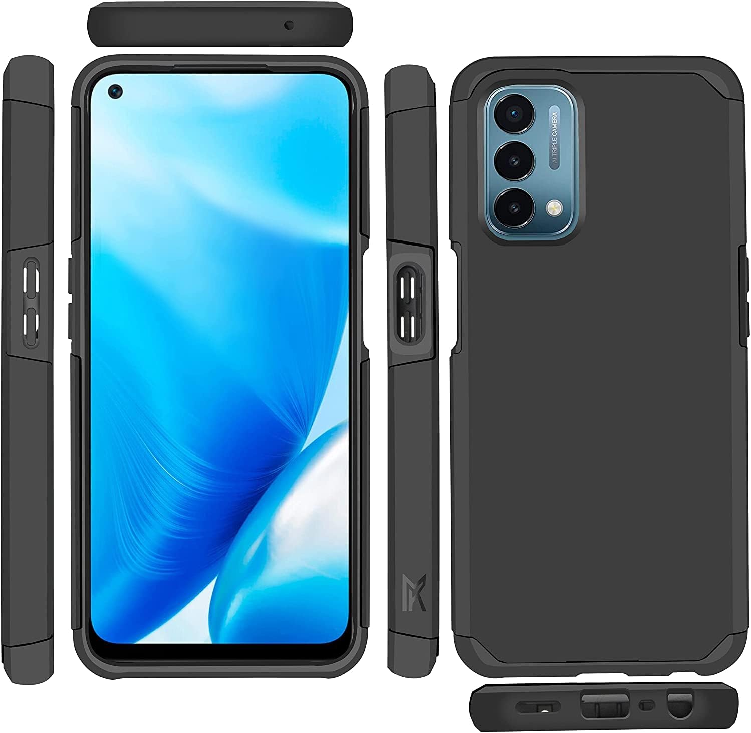 TJS Funda compatible con OnePlus Nord N200 5G, con protector de pantalla de vidrio templado, doble capa híbrida a prueba de golpes, protección