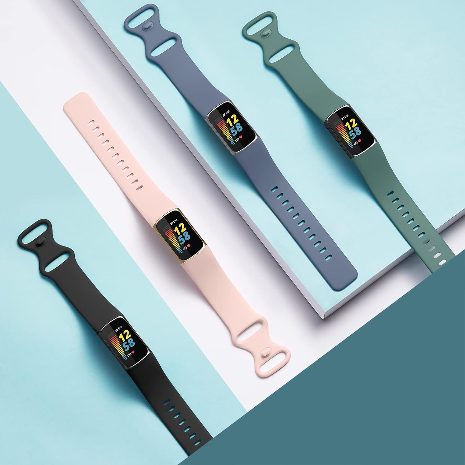 Ouwegaga Paquete de 6 correas compatibles con Fitbit Charge 6Fitbit Charge 5, para mujeres y hombres, correa de repuesto deportiva duradera de TPU