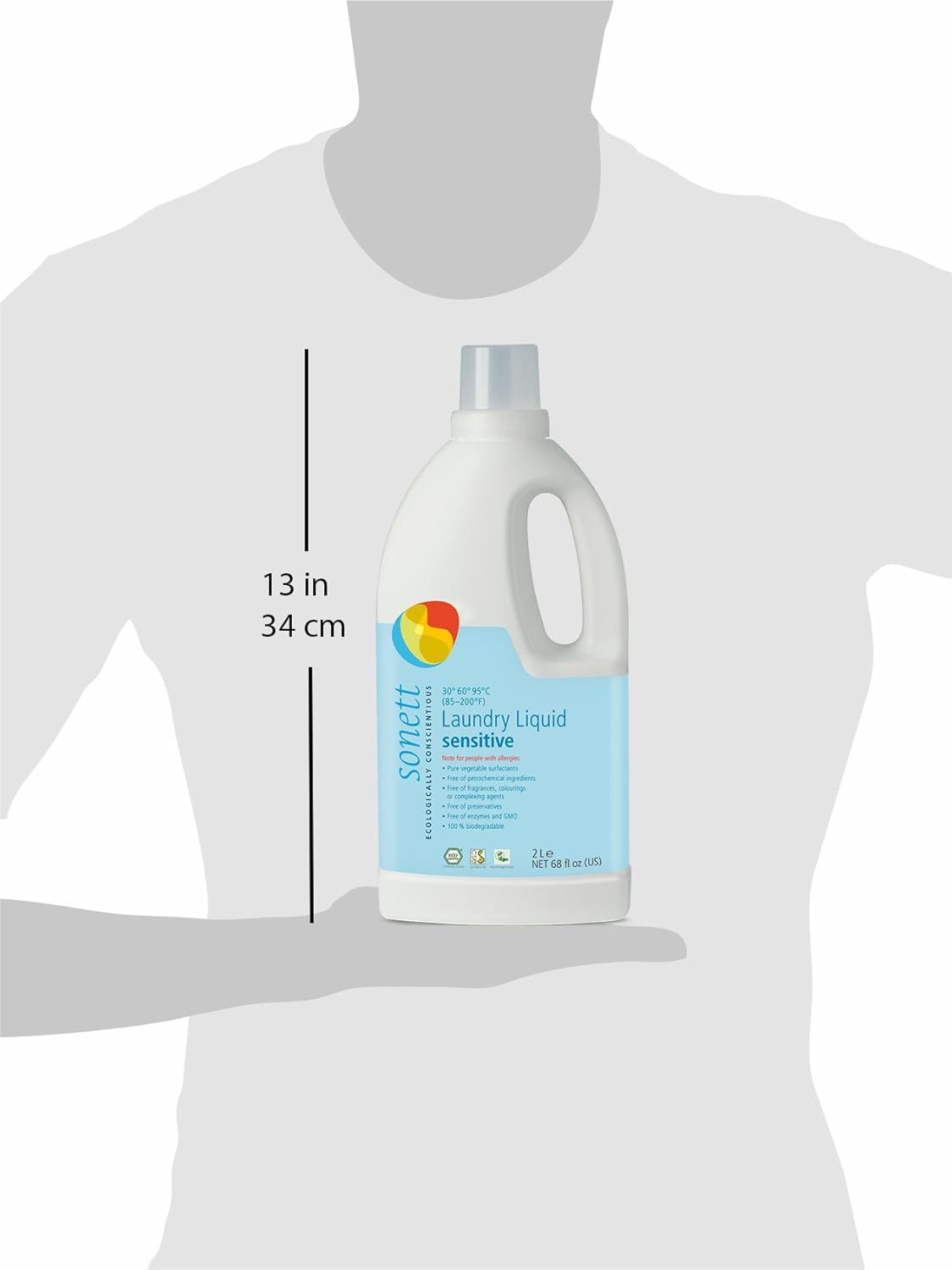 Sonett Detergentes líquidos orgánicos para lavandería, sensibles (1 unidad) para personas con alergias, sin OMG, certificado orgánicamente cultivado