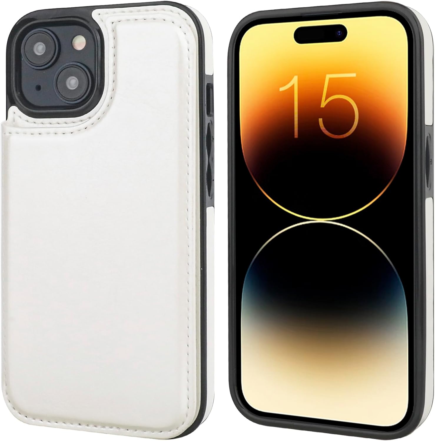 Funda tipo cartera compatible con iPhone 15 con soporte para tarjetas, funda de piel sintética con ranuras para tarjetas, doble cierre magnético y