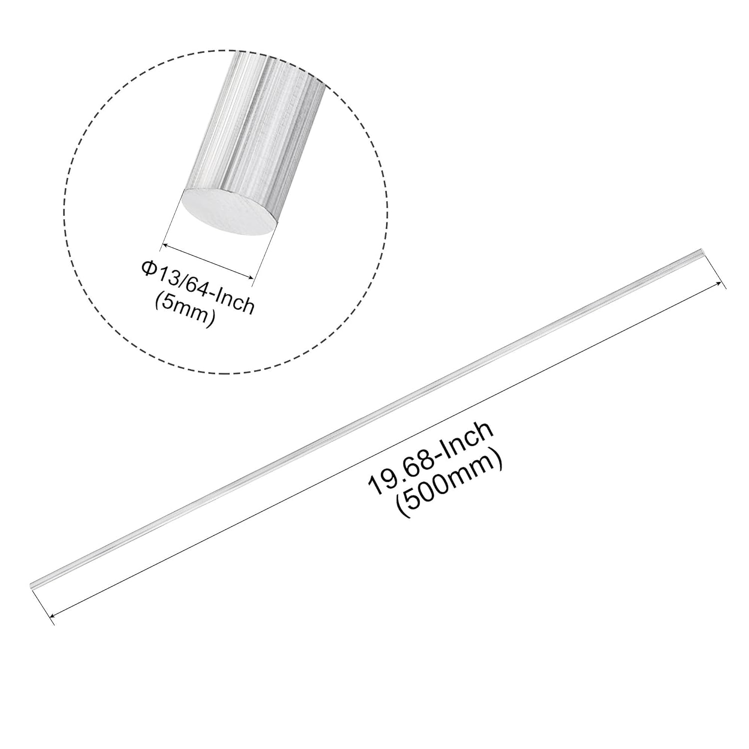 uxcell Barra de torno de varilla redonda sólida de aluminio 0.197 in x 19.685 in para herramienta de manualidades de bricolaje 2 piezas