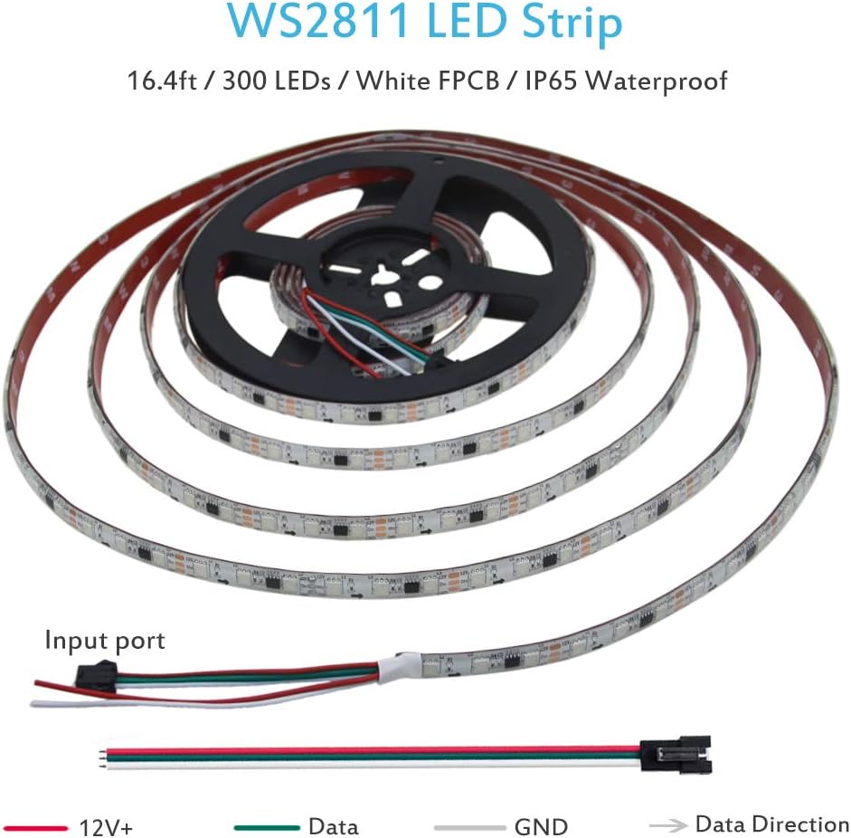 ALITOVE WS2811 – Tira de luces LED RGB direccionable, 12 V, programables, 16.4 pies, 300 ledes, color de ensueño, luz de cuerda flexible,