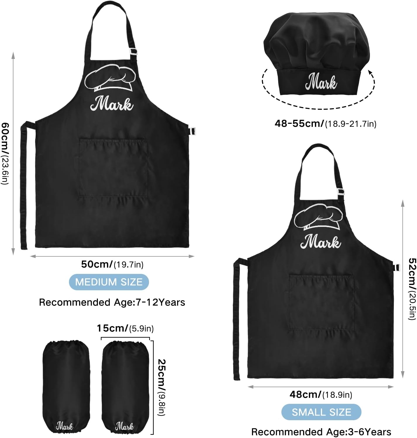 Sinestour Delantal y sombrero de chef para perros y niños, juego de 3 delantales de cocina con bolsillos para niña