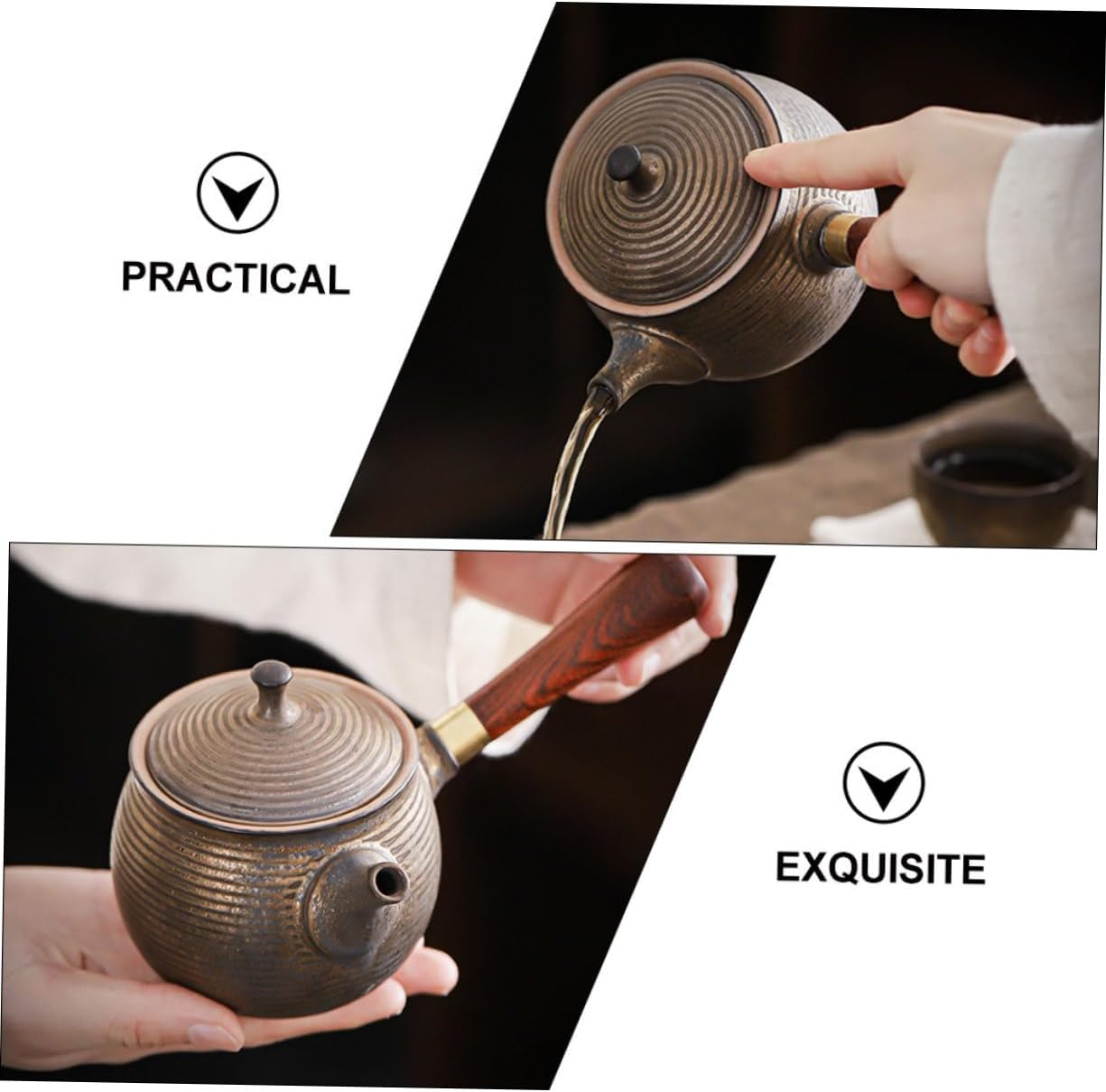 Hervidor de té Olla de cerámica con mango lateral Olla de té japonesa Juego de té de China Juego de té vintage Juego de té suelto Tetera de