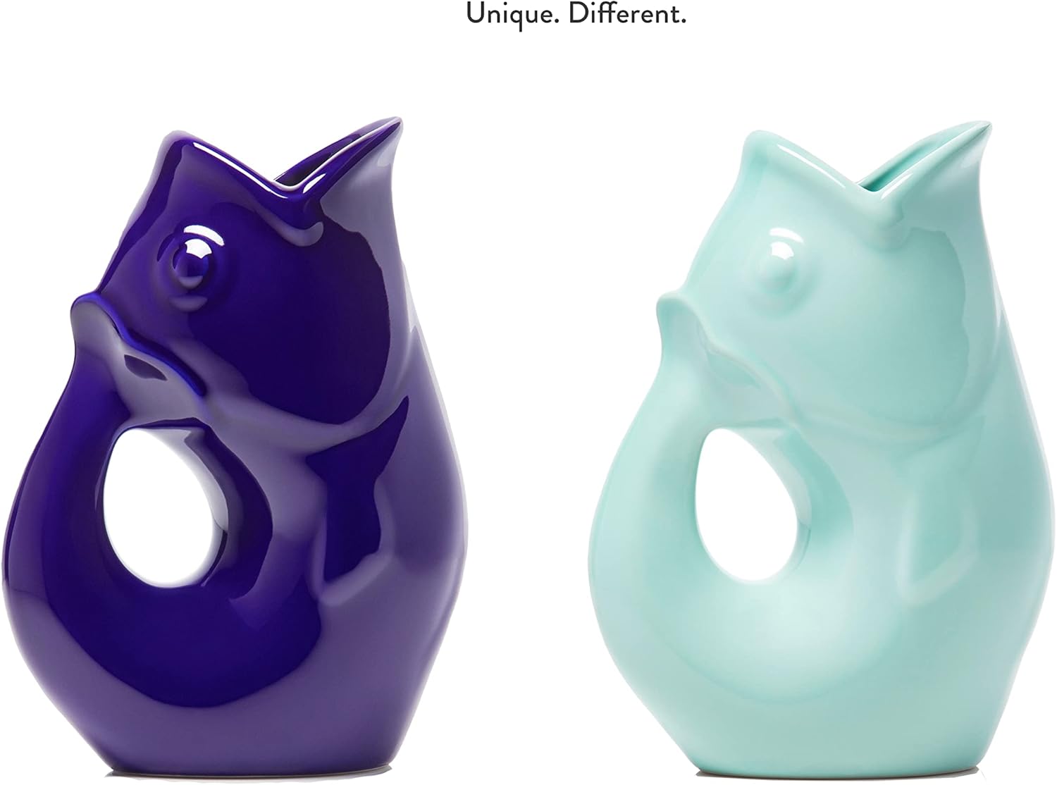 Gurgle Pot Jarra de pescado grande – Juego de 2 – Azul cobalto y azul claro. Más que una jarra de bebidas promedio. Hace un delicioso sonido de