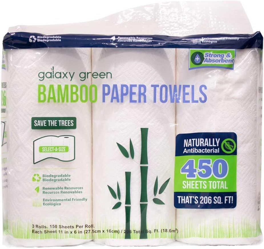 Toallas de papel de bambú amigables con la tierra, hojas fuertes de 2 capas, sostenibles, 24 rollos