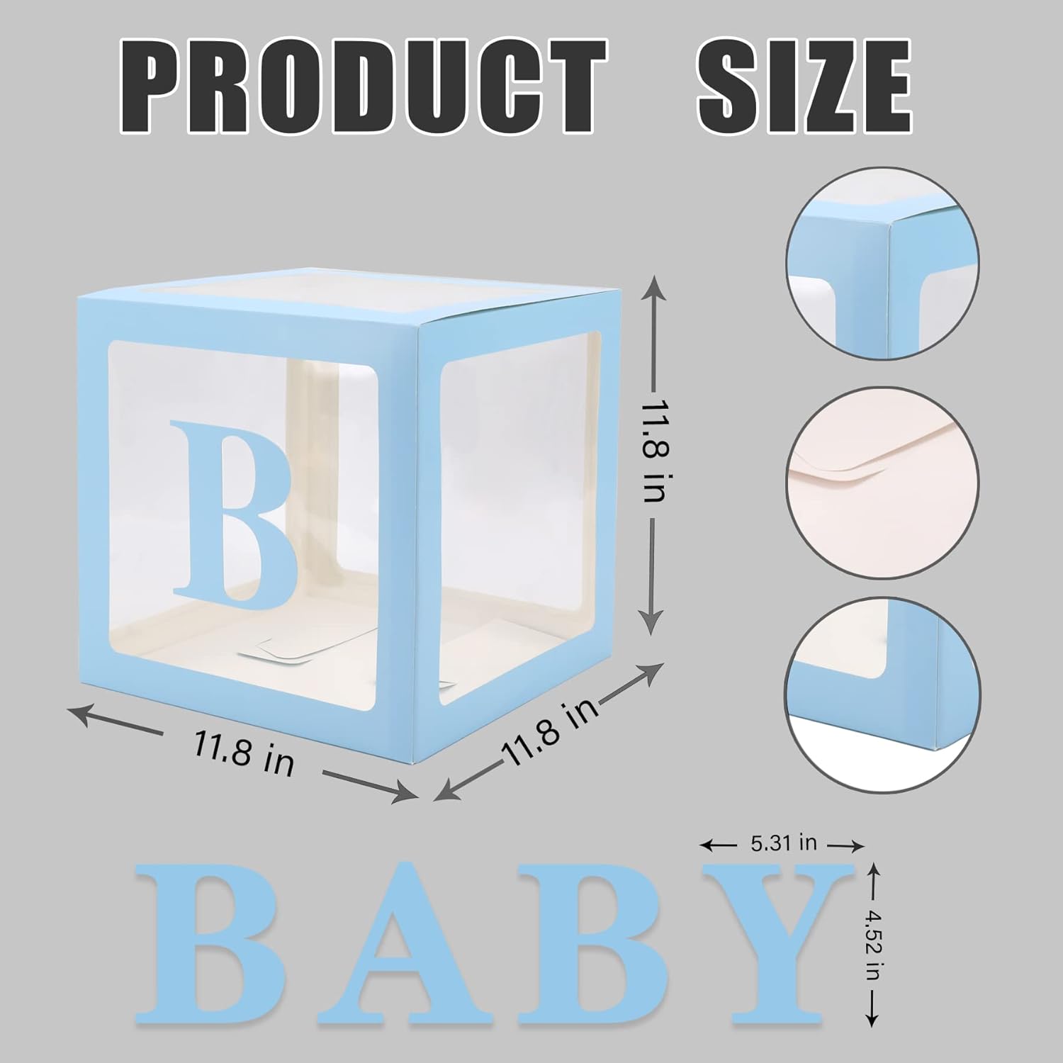 V-LIFE Cajas transparentes para bebé con letras para baby shower, decoraciones de baby shower, fondo de cajas de globos transparentes, fiesta de