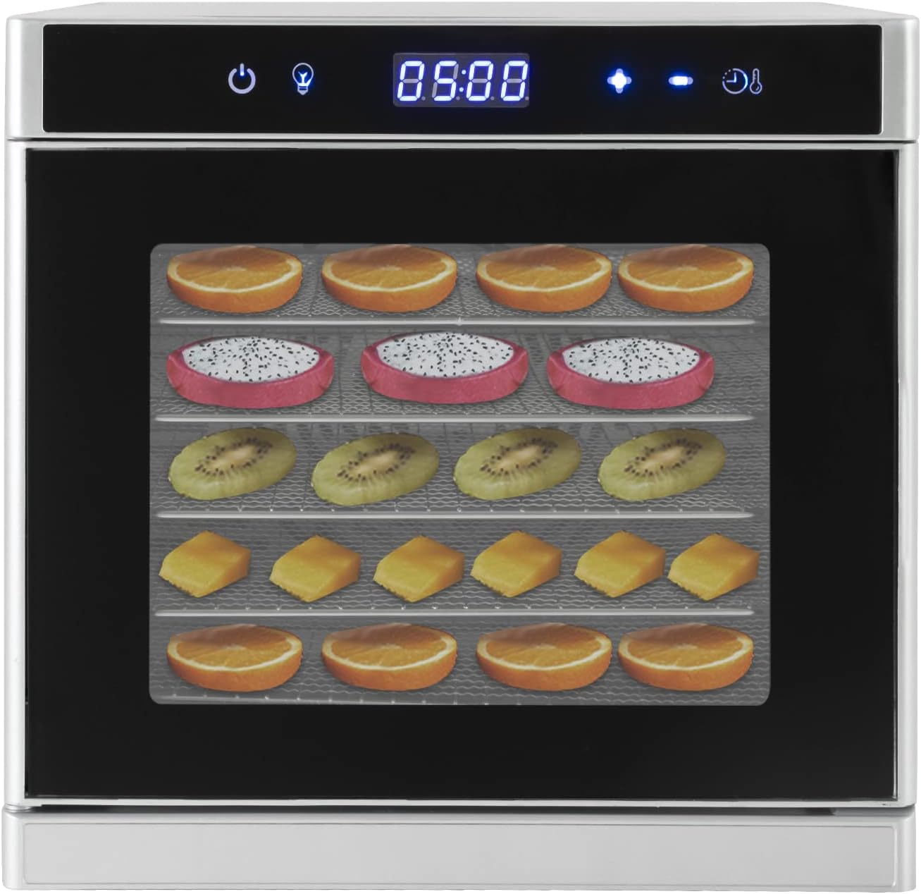 Deshidratador de alimentos, 6 bandejas de acero inoxidable, máquina secadora de alimentos, deshidratador para alimentos y cecina, hierbas, verduras,