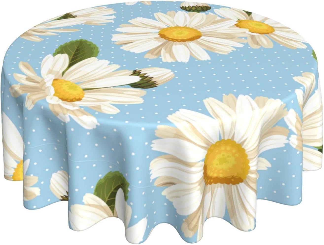 Daisy Tablecloth Round Table Cloths 60 Inch Wrinkle Resistant Picnic Table Covers Washable for Kitchen Party Fall Decorations for Home