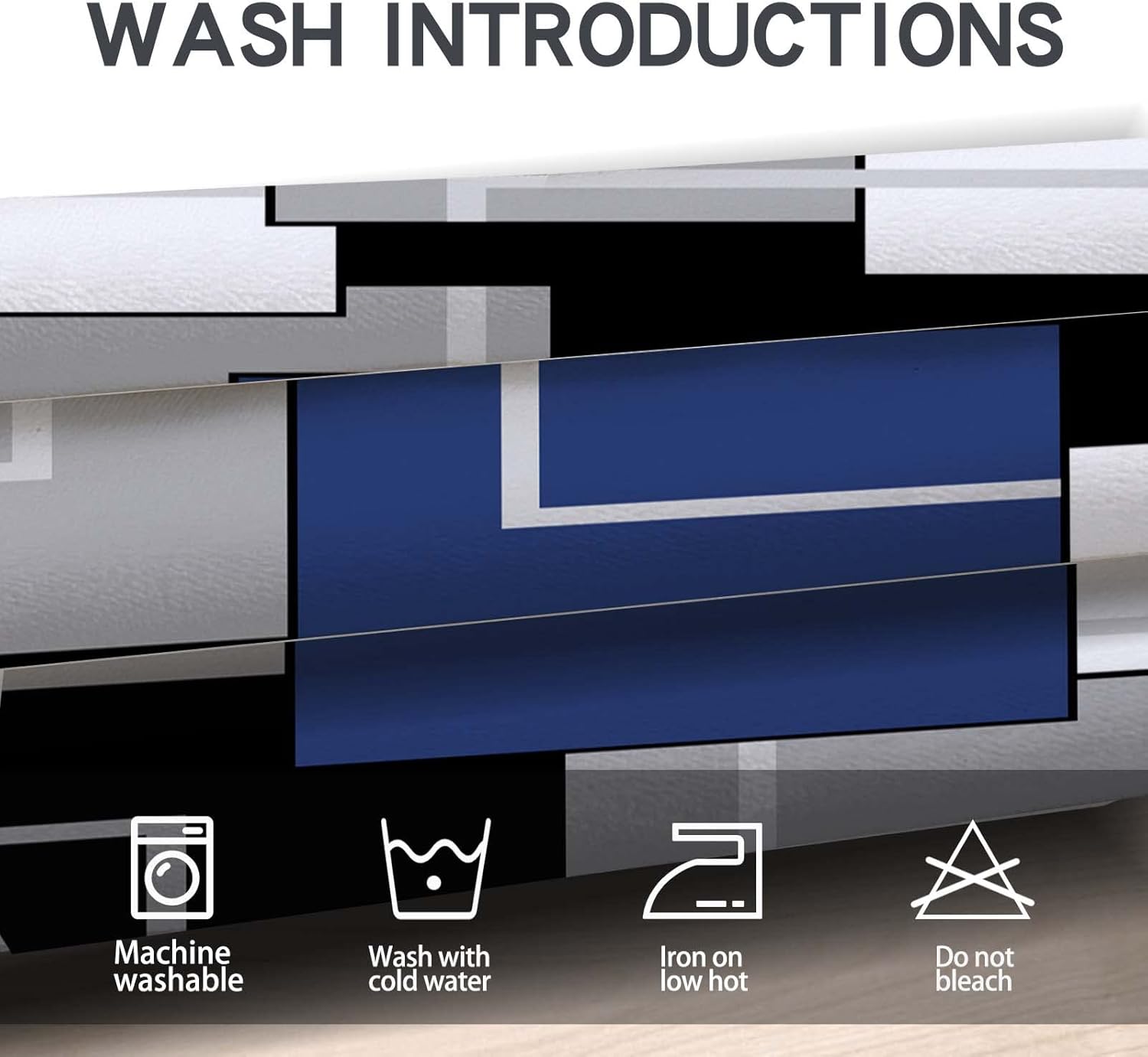 MCALK Juego de cortinas de cocina azul marino, 3 piezas para ventanas, arte geométrico moderno, juego de cortinas de ventana de cocina, cenefas