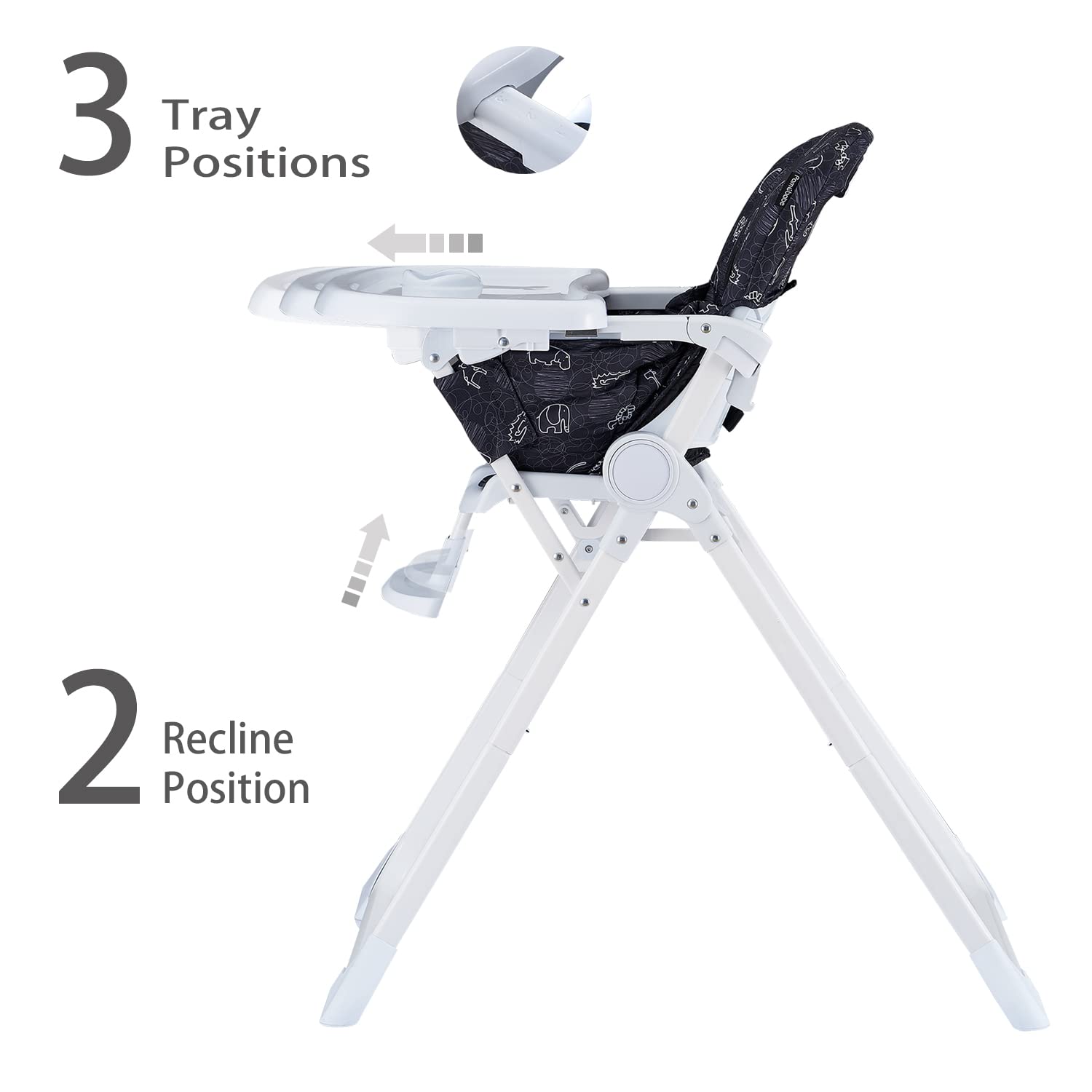 Pamo Babe Silla alta para niños pequeños Silla de altura ajustable Silla de alimentación para bebés (negro)