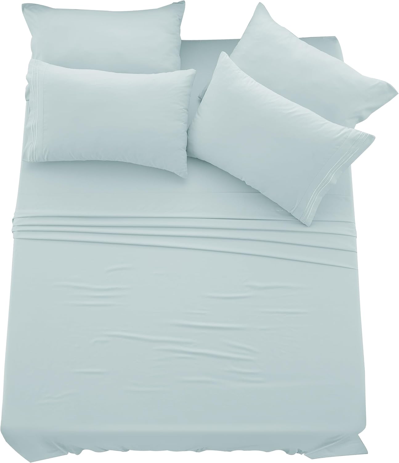 Lux Decor – Juego de sábanas de microfibra cepillada de 6 piezas con bolsillos de 16 pulgadas de profundidad, fundas de almohada bordadas y lisas,