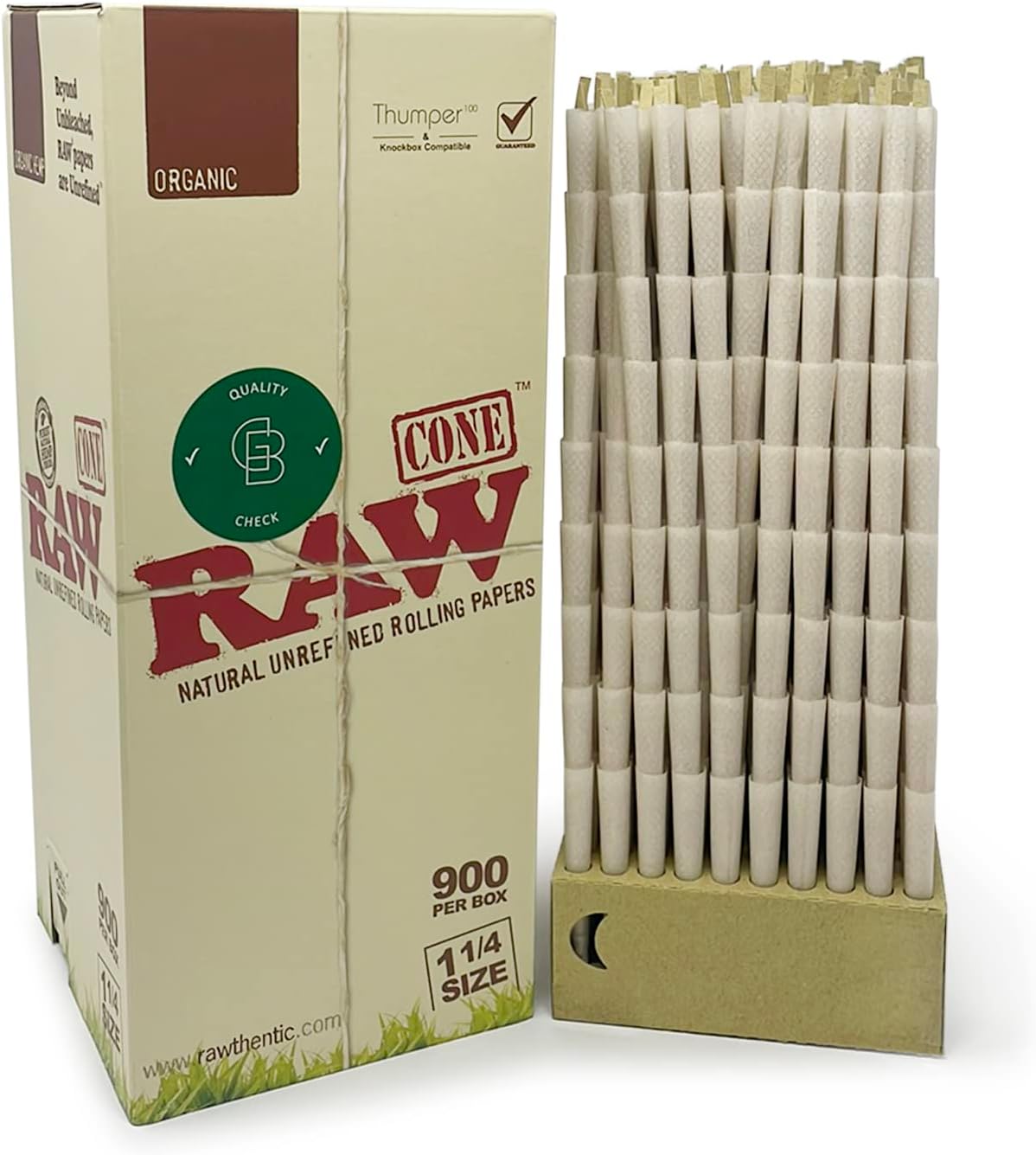 RAW Tamaño de los conos 1 14 caja de 900  Conos orgánicos con puntas, papeles de liar patentados de combustión lenta, adhesivo verde blazer