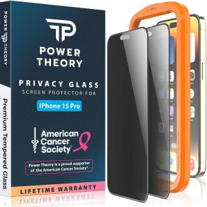 Power Theory Protector de pantalla de privacidad compatible con iPhone 15 Pro, vidrio templado, protección antiespía, Beneficios de la Sociedad Power Theory Protector de pantalla de privacidad compatible con iPhone 15 Pro, vidrio templado, protección antiespía, Beneficios de la Sociedad