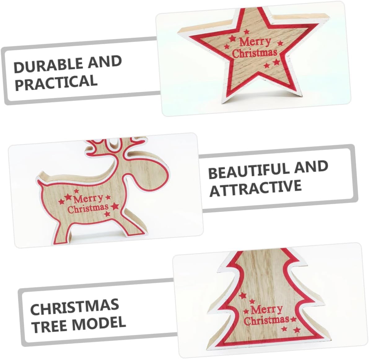 NOLITOY 8 piezas de adornos de Navidad de madera para árbol de Navidad, figuras de reno de madera, figuras de Navidad, decoración de mesa de madera