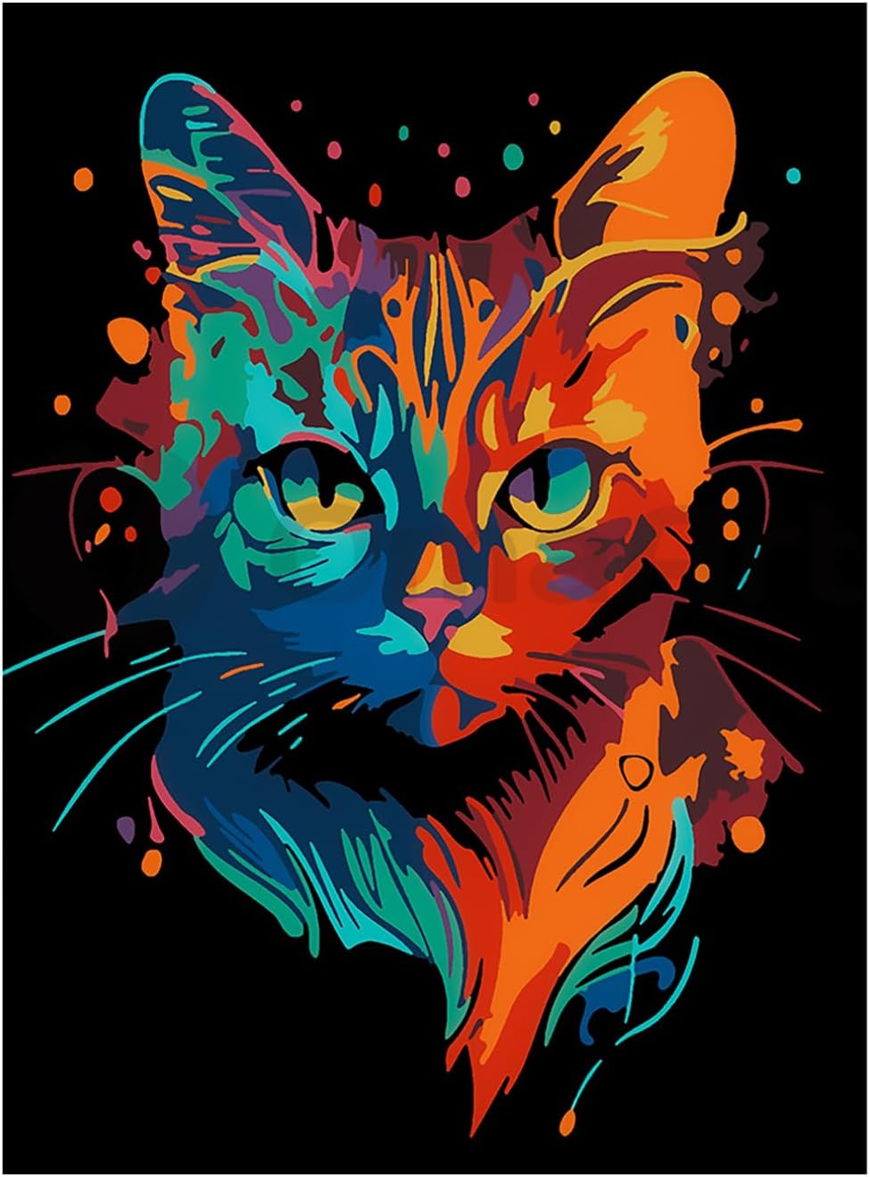 Omaart Kit de pintura por números para principiantes, lienzo enmarcado, diseño de gato de fantasía, incluye lienzo enmarcado y estirado preimpreso,