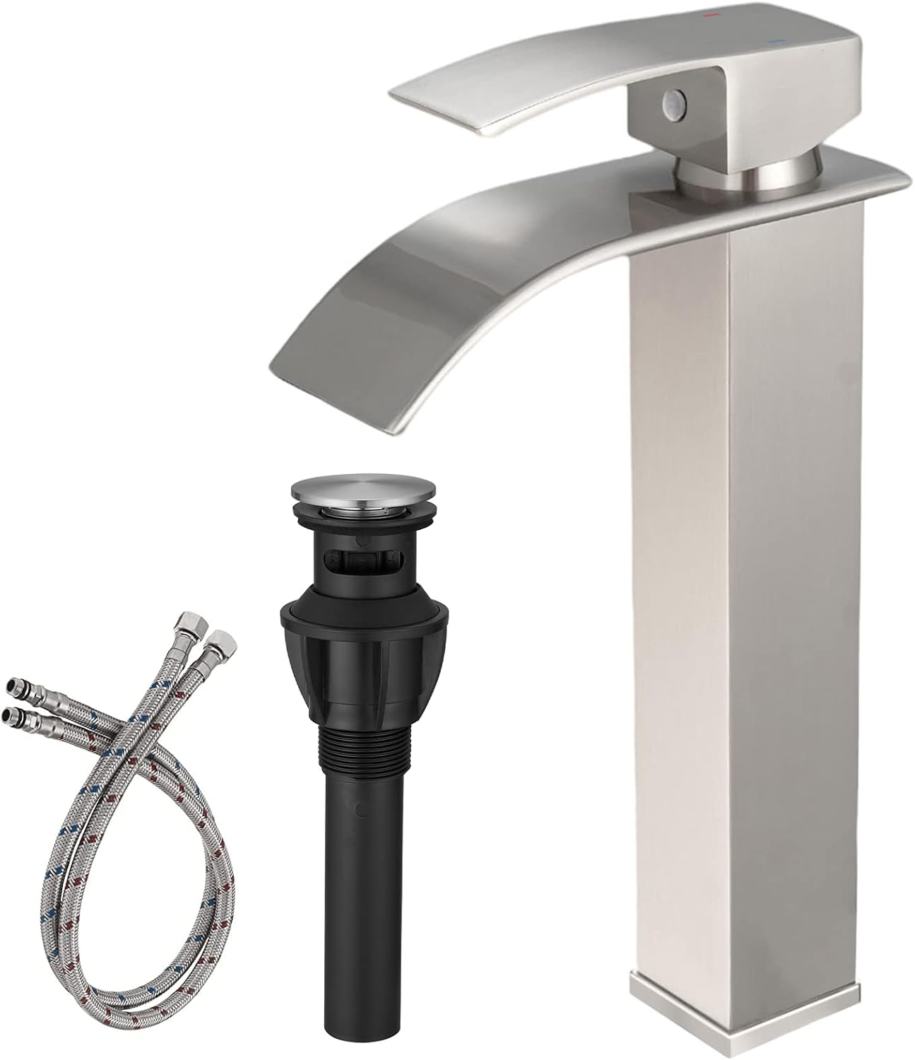 Homevacious Grifo de baño de níquel cepillado, grifo de fregadero de cascada, grifo de fregadero de una sola manija, grifo moderno de un solo
