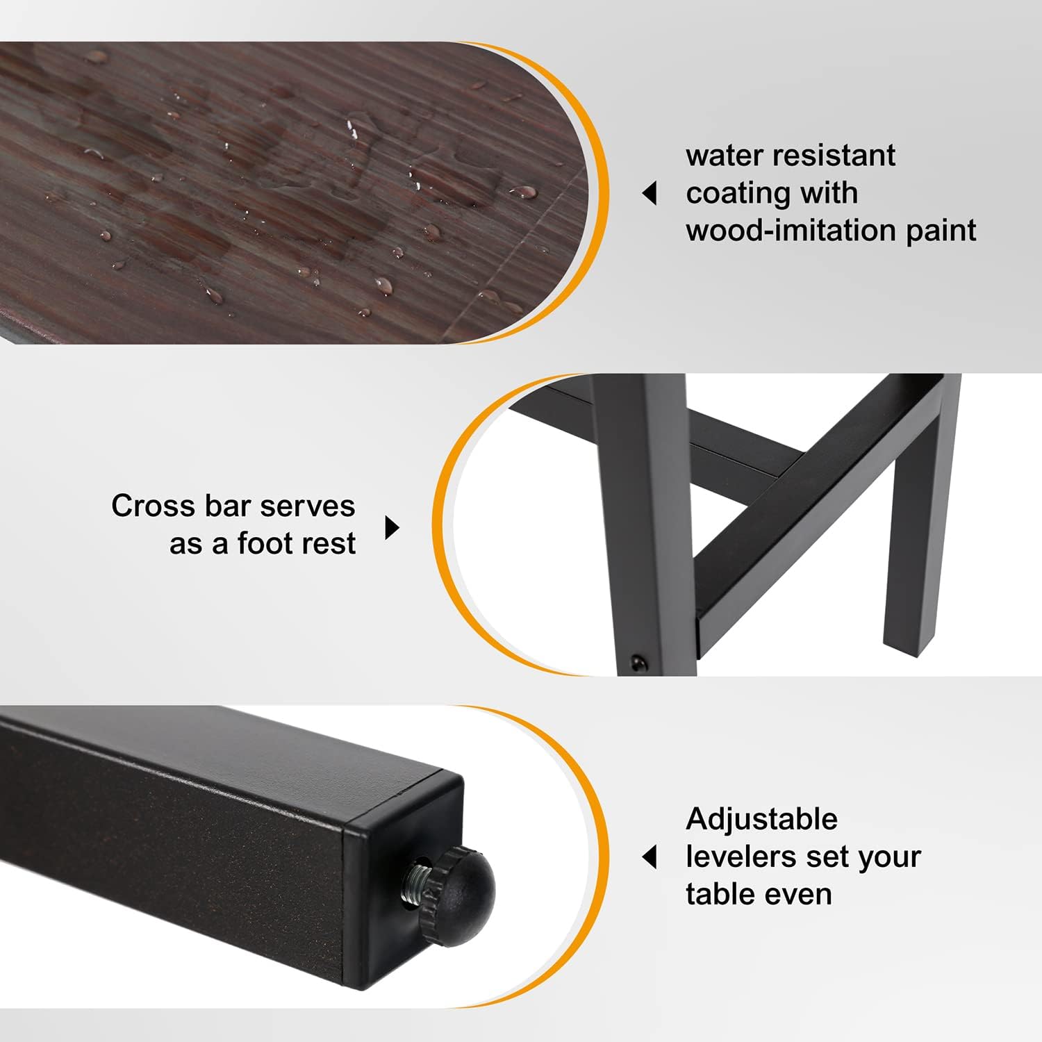 Mesa de barra de altura de mostrador para exteriores, mesa de comedor de 53.1 pulgadas de altura de pub con mesa de metal similar a la madera para