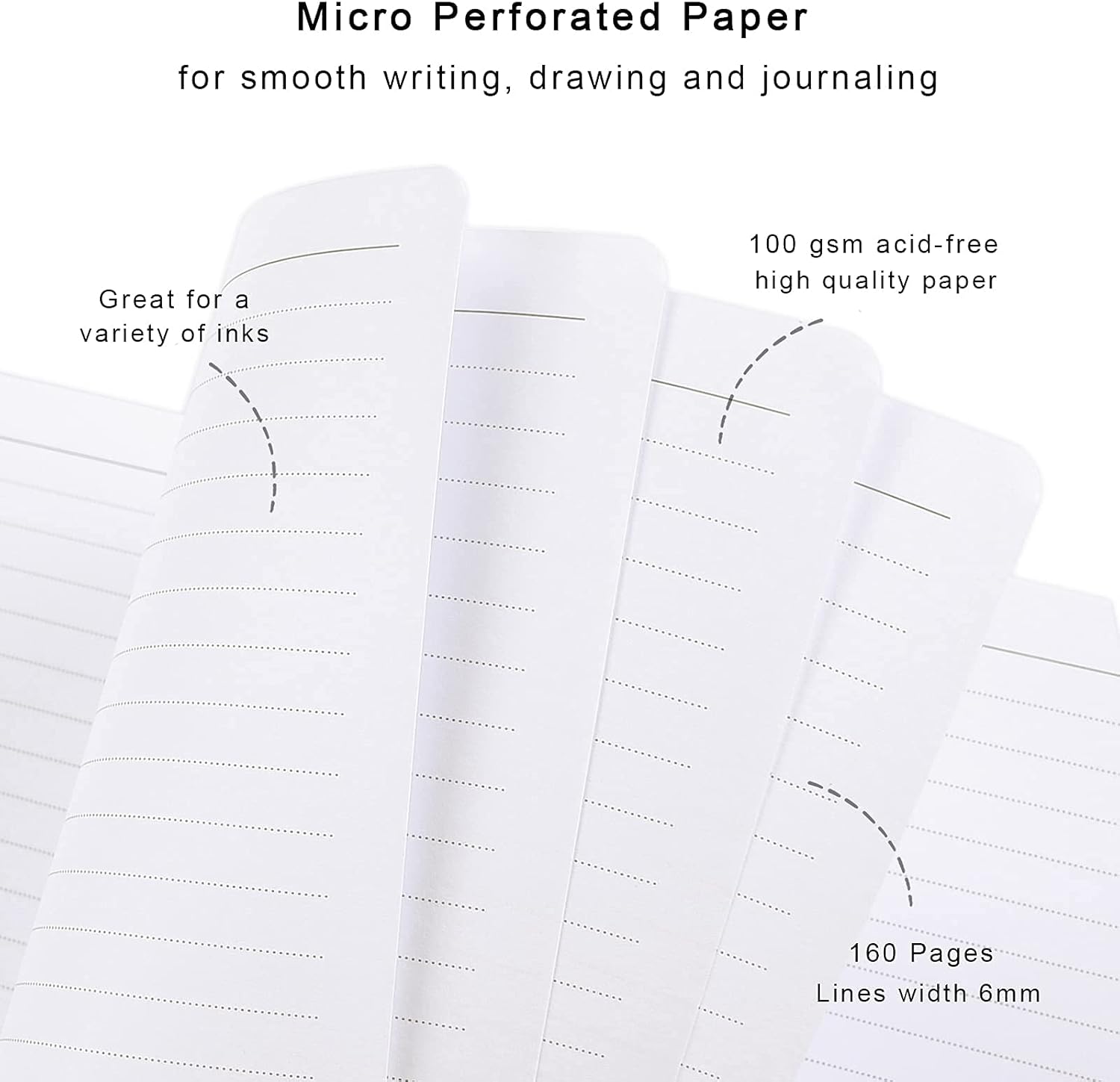 Cuaderno rayado, tapa dura, tamaño mediano de 5.7 x 8.4 pulgadas, 160 páginas de papel grueso, bonito cuaderno estético A5 con rayas universitarias